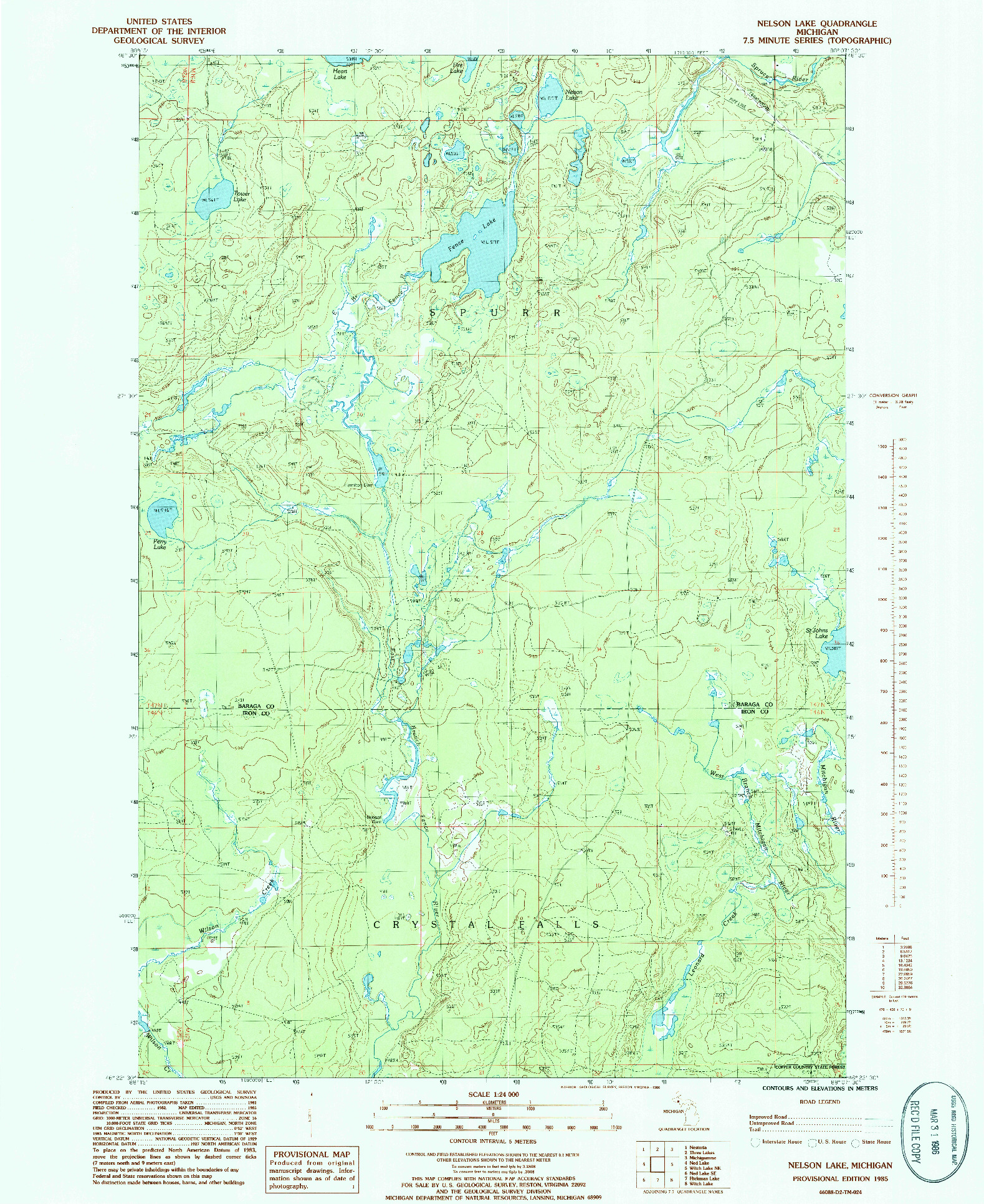 USGS 1:24000-SCALE QUADRANGLE FOR NELSON LAKE, MI 1985