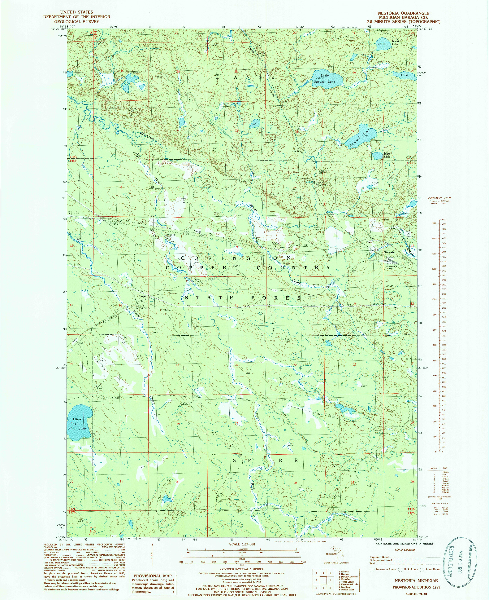 USGS 1:24000-SCALE QUADRANGLE FOR NESTORIA, MI 1985