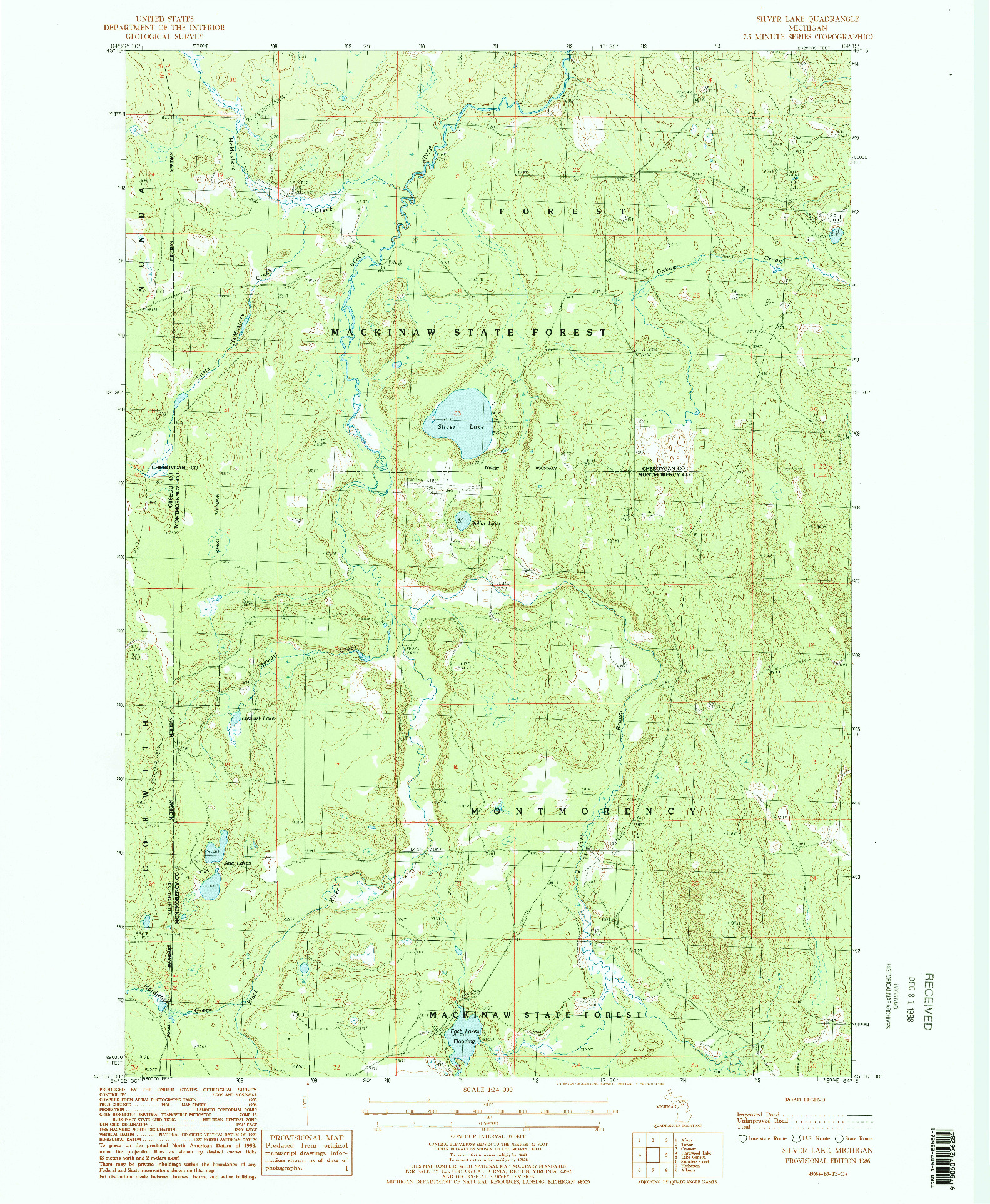 USGS 1:24000-SCALE QUADRANGLE FOR SILVER LAKE, MI 1986