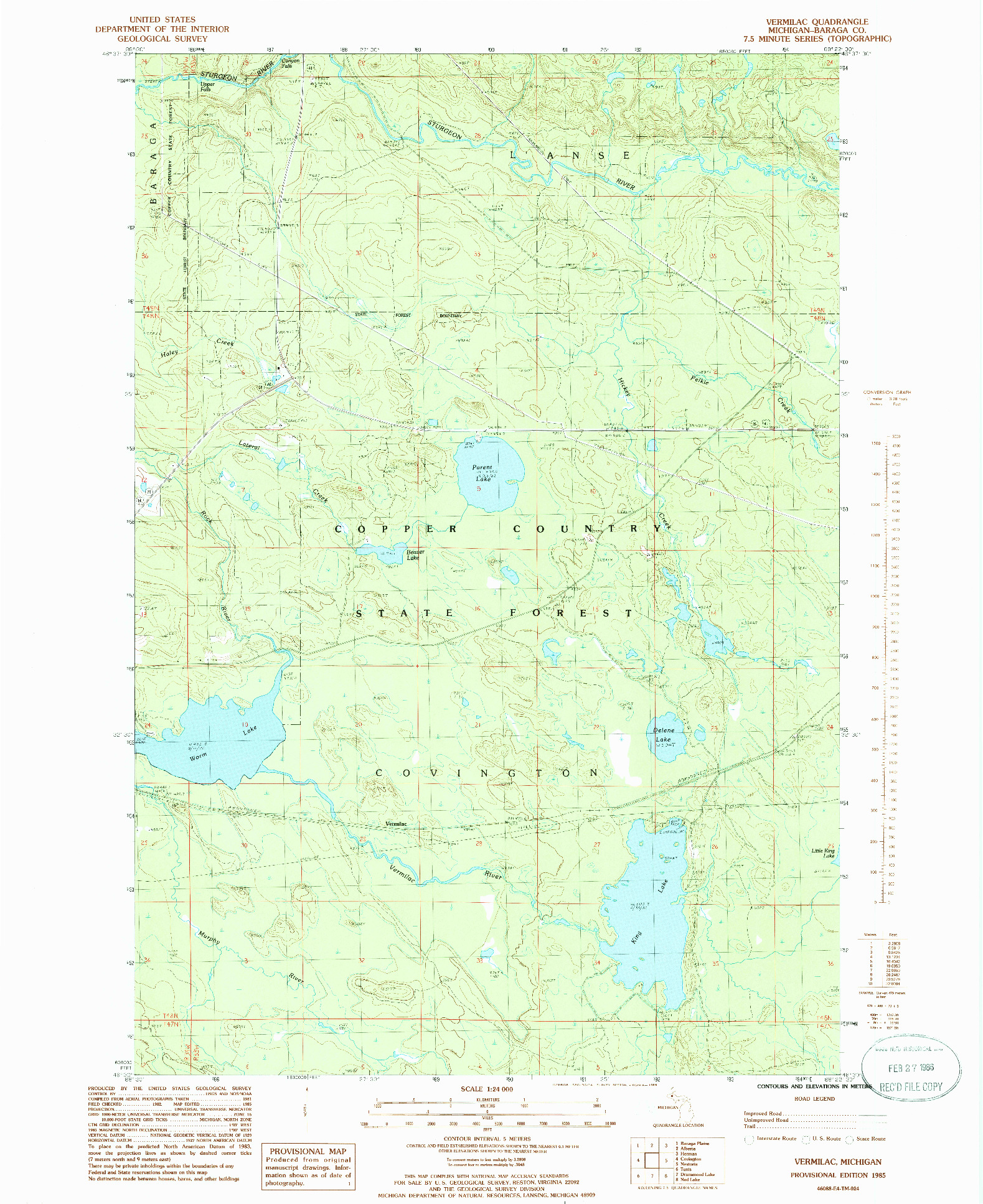 USGS 1:24000-SCALE QUADRANGLE FOR VERMILAC, MI 1985