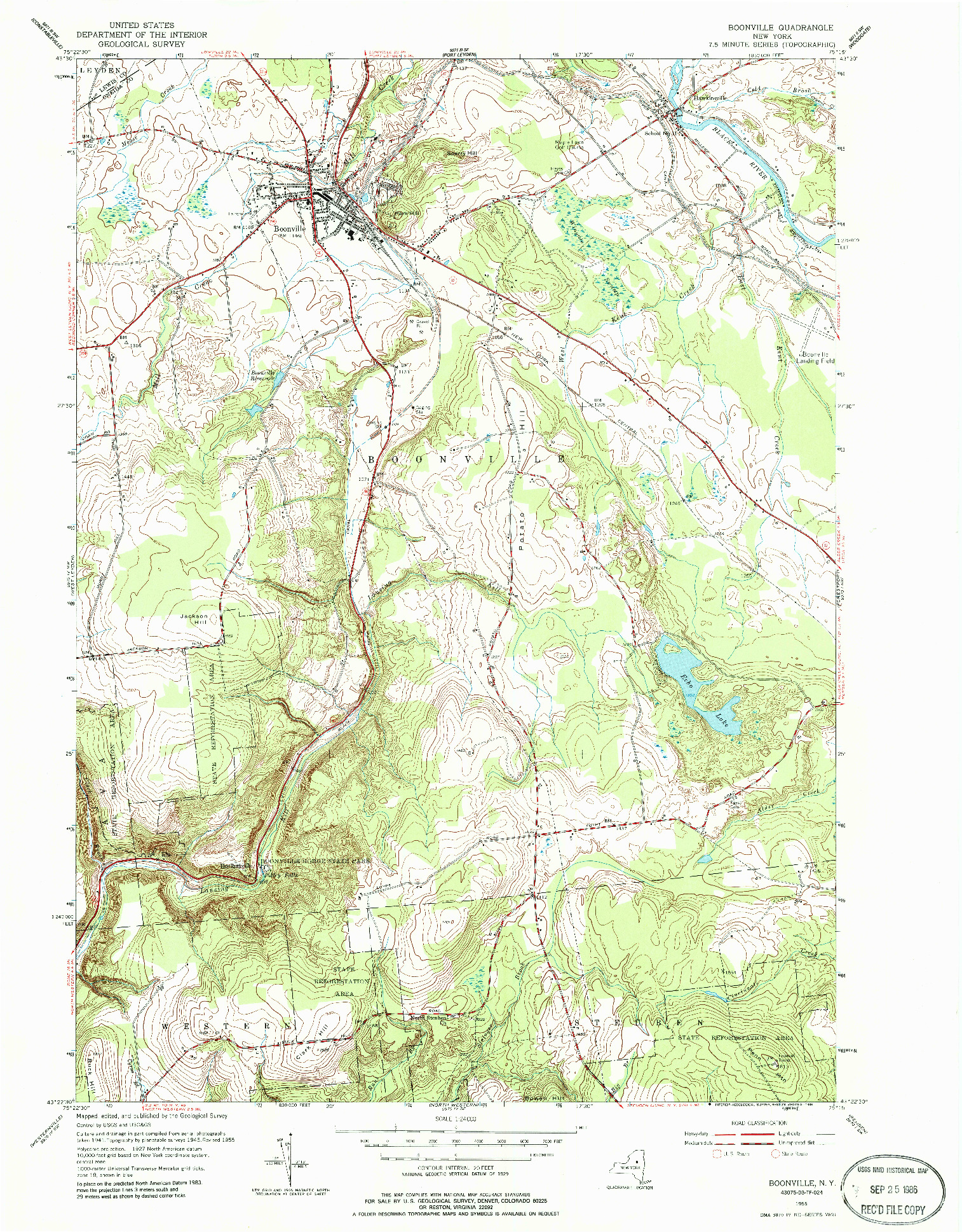 USGS 1:24000-SCALE QUADRANGLE FOR BOONVILLE, NY 1955