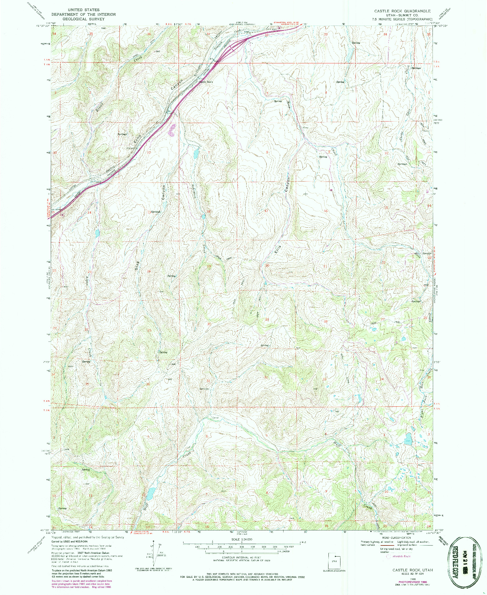 USGS 1:24000-SCALE QUADRANGLE FOR CASTLE ROCK, UT 1968