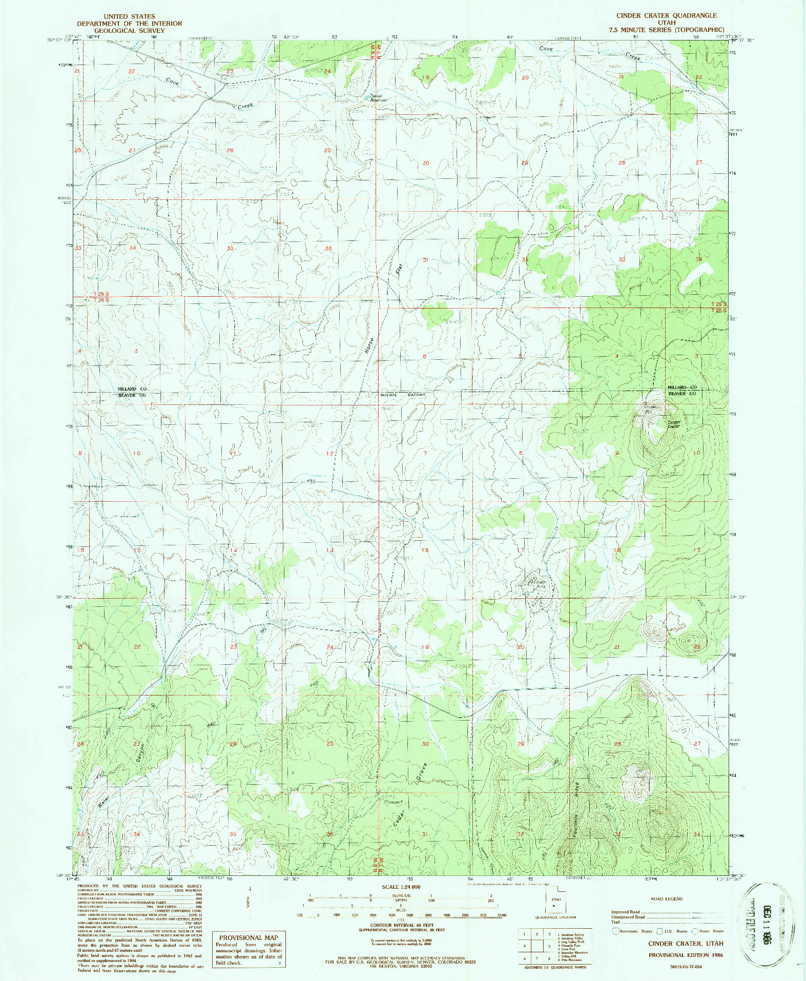 USGS 1:24000-SCALE QUADRANGLE FOR CINDER CRATER, UT 1986