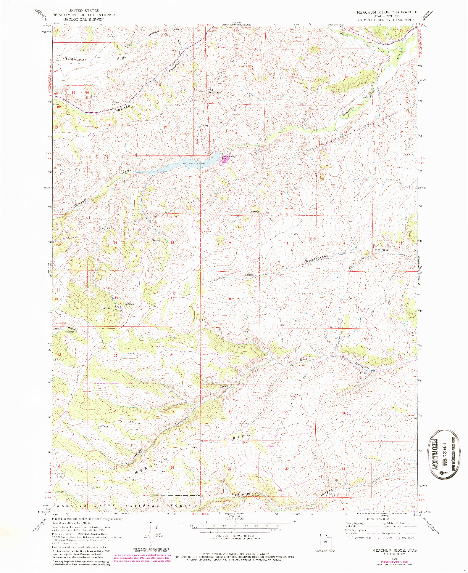 USGS 1:24000-SCALE QUADRANGLE FOR MEACHUM RIDGE, UT 1968