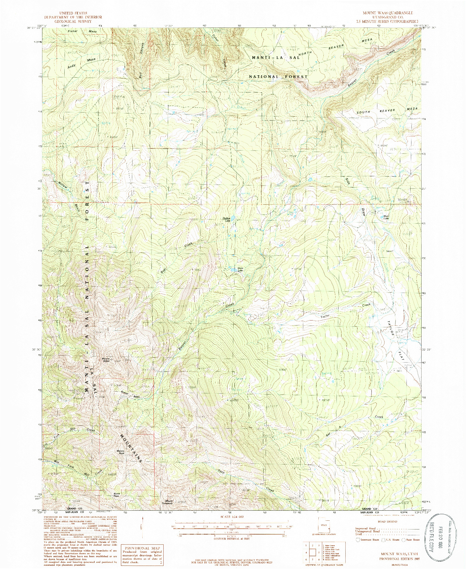 USGS 1:24000-SCALE QUADRANGLE FOR MOUNT WAAS, UT 1985