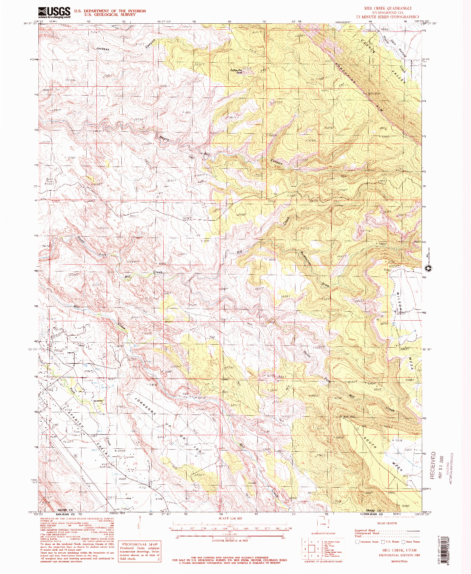 USGS 1:24000-SCALE QUADRANGLE FOR RILL CREEK, UT 1985