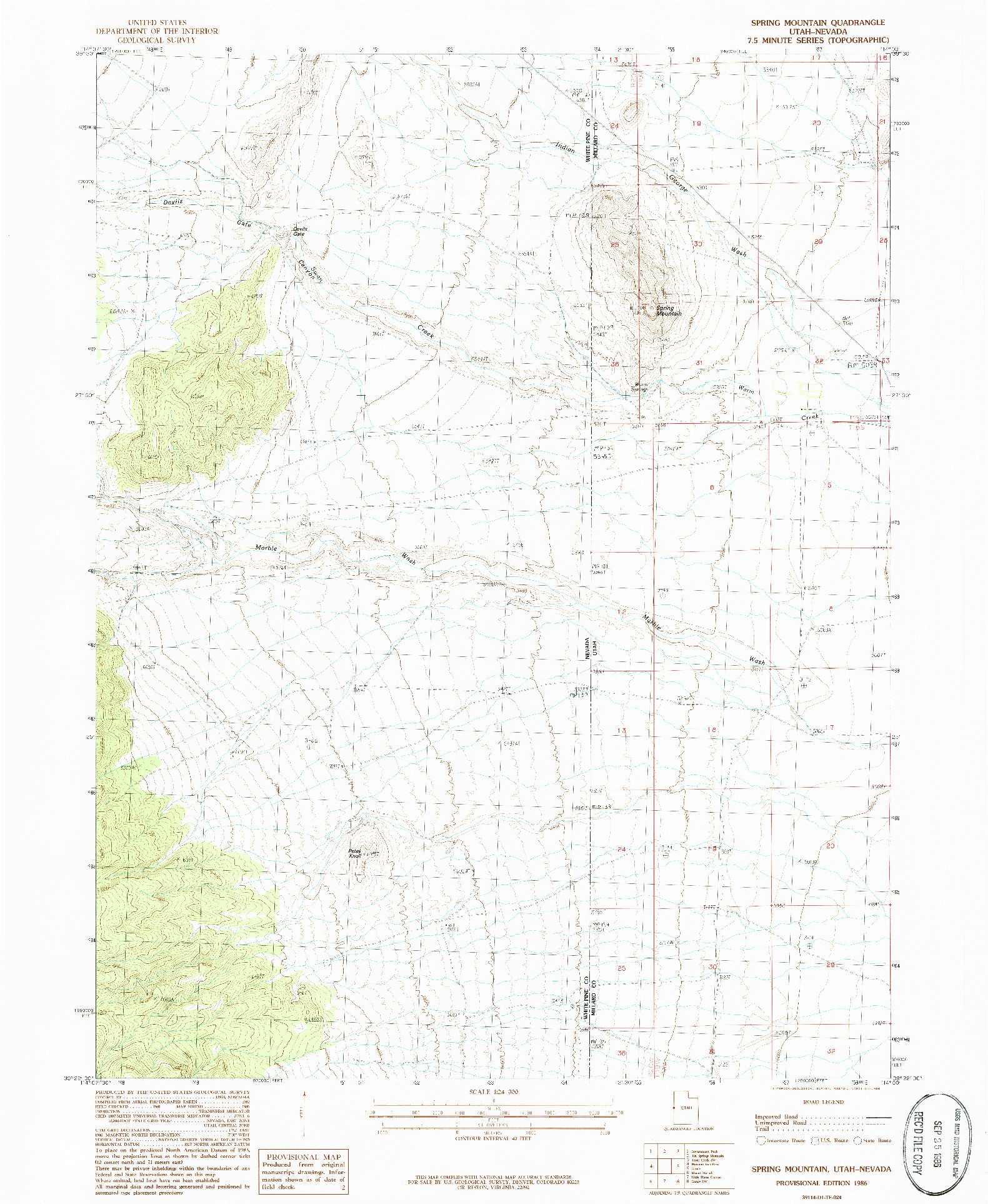 USGS 1:24000-SCALE QUADRANGLE FOR SPRING MOUNTAIN, UT 1986