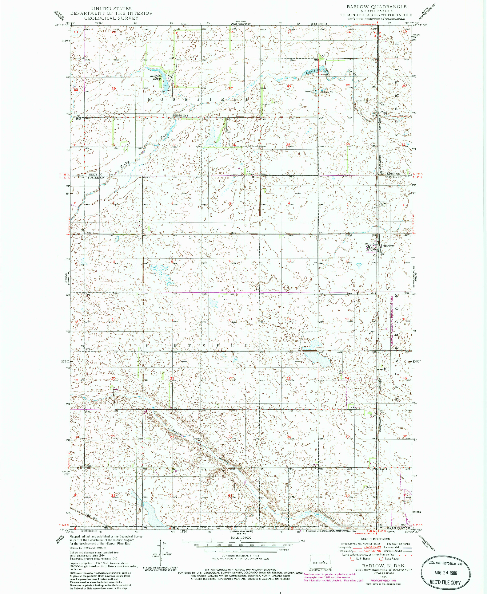USGS 1:24000-SCALE QUADRANGLE FOR BARLOW, ND 1950