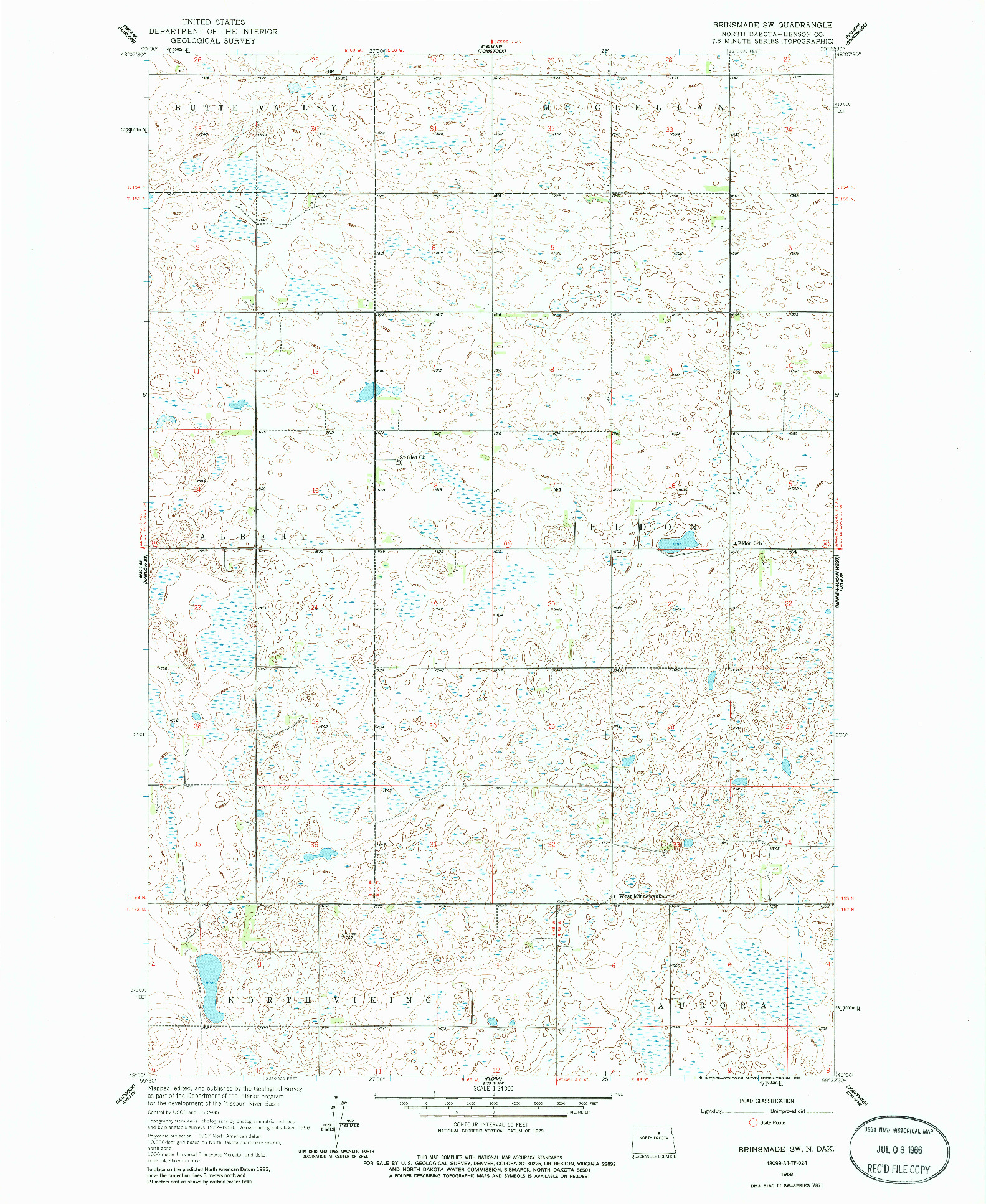 USGS 1:24000-SCALE QUADRANGLE FOR BRINSMADE SW, ND 1958