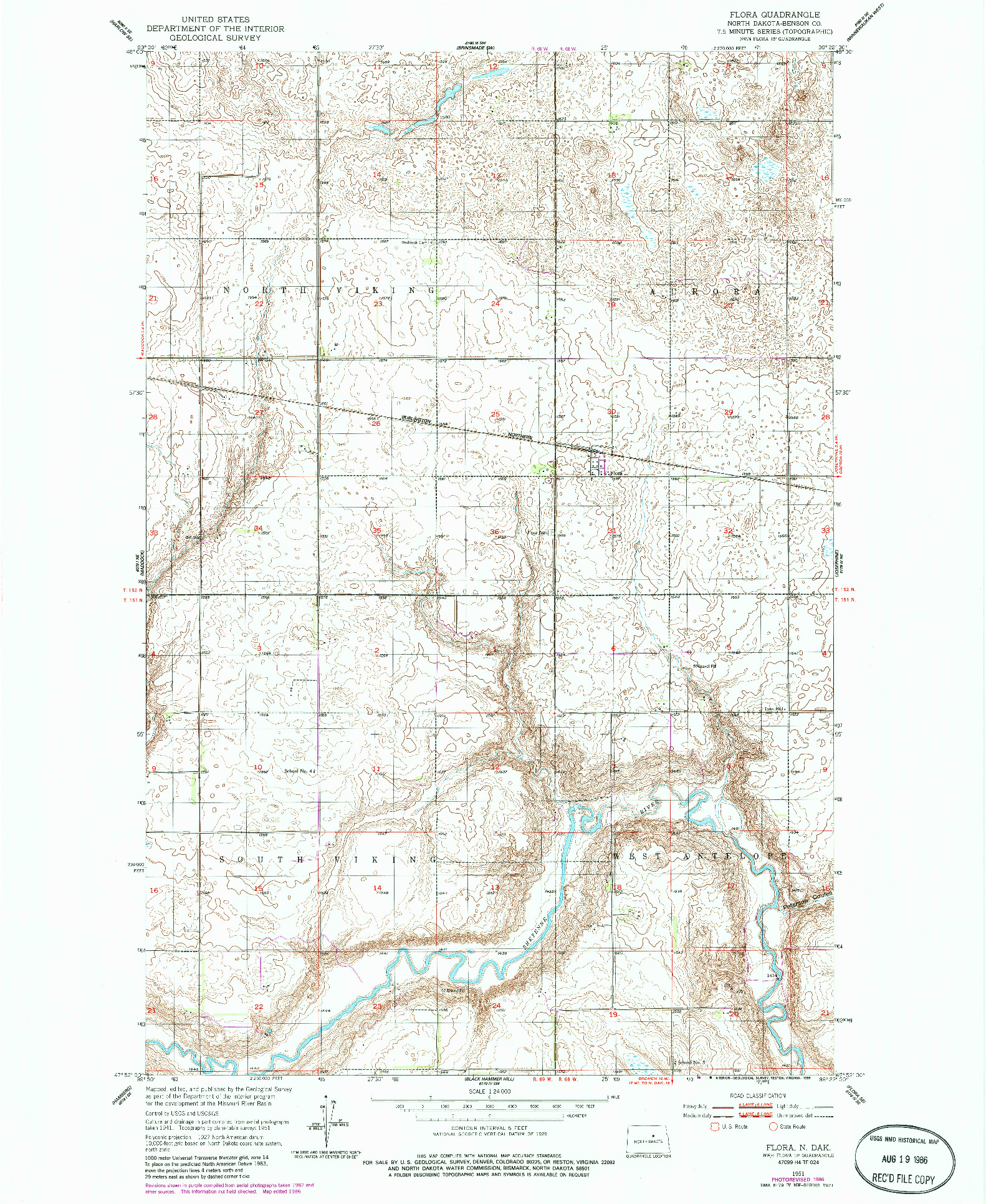 USGS 1:24000-SCALE QUADRANGLE FOR FLORA, ND 1951