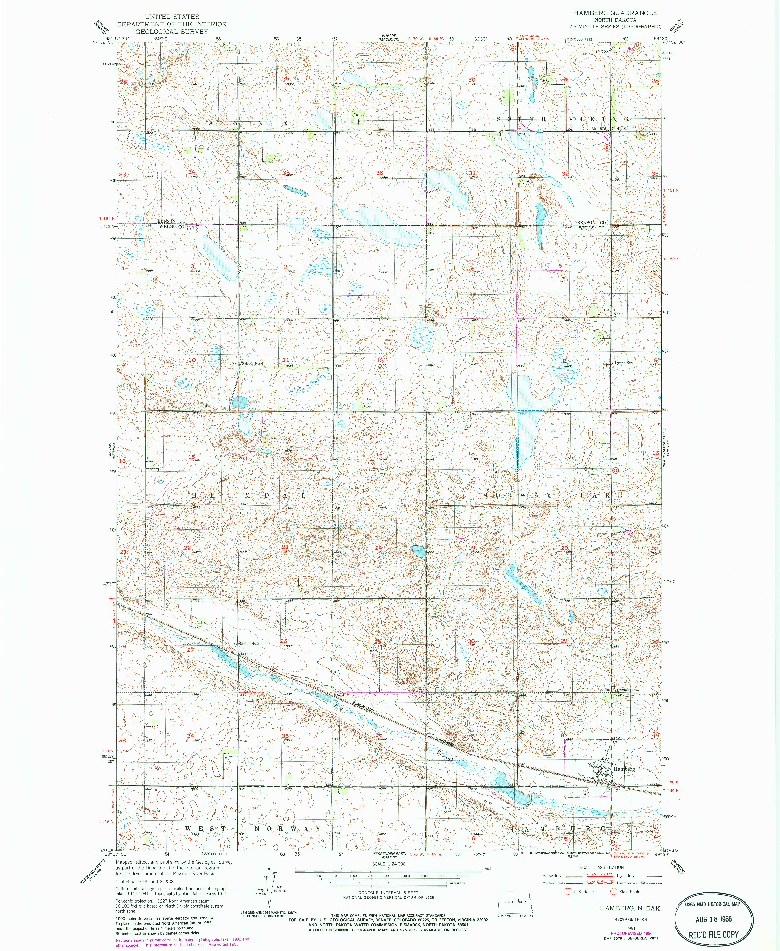 USGS 1:24000-SCALE QUADRANGLE FOR HAMBERG, ND 1951
