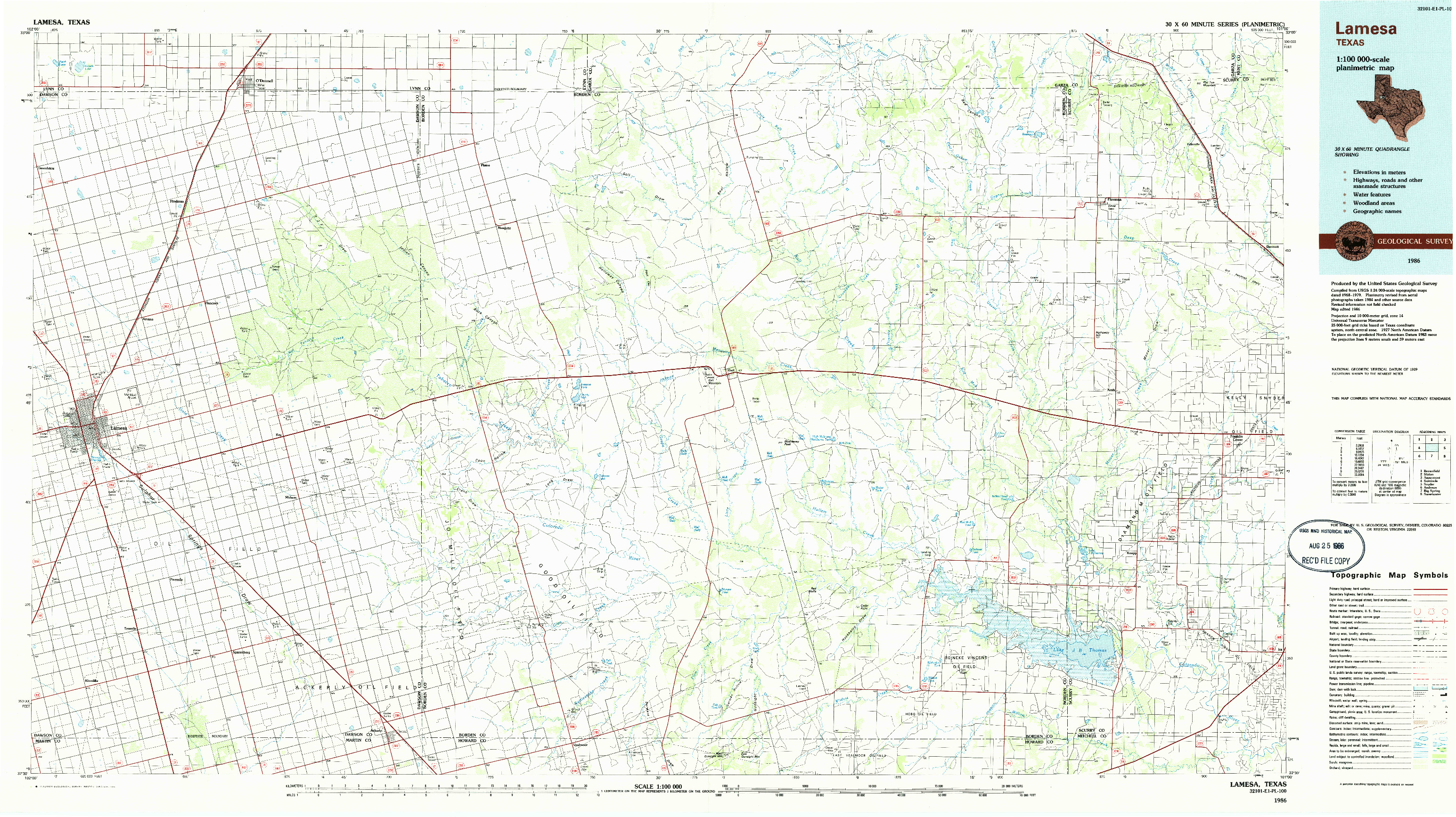 USGS 1:100000-SCALE QUADRANGLE FOR LAMESA, TX 1986