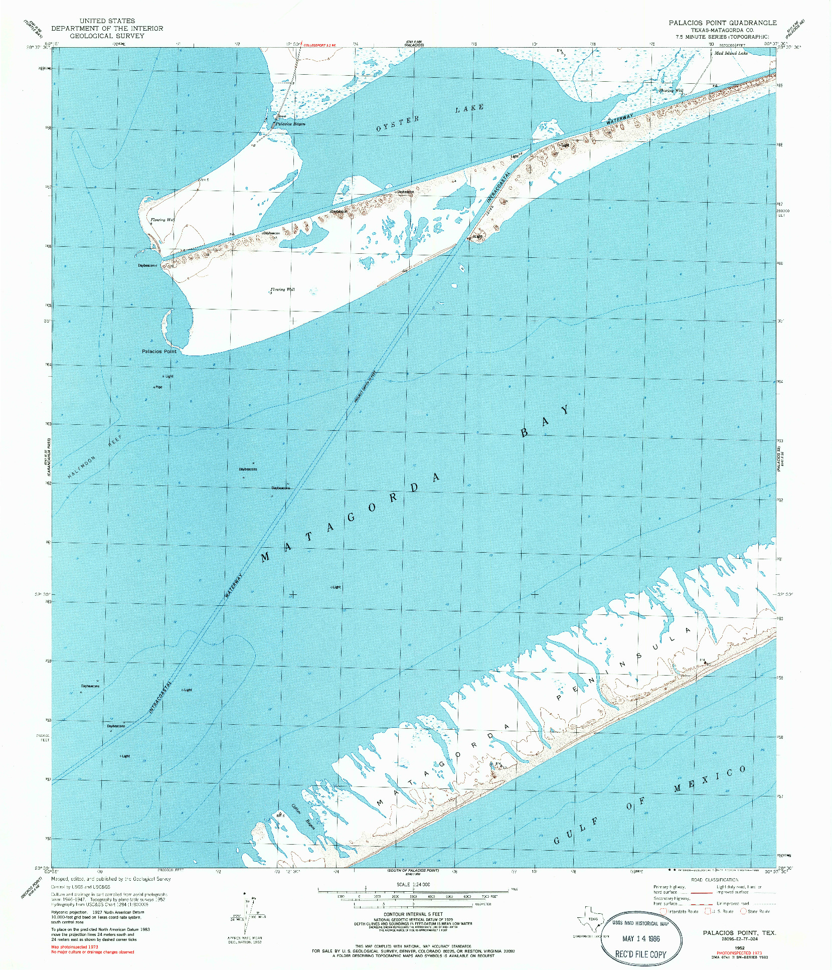 USGS 1:24000-SCALE QUADRANGLE FOR PALACIOS POINT, TX 1952