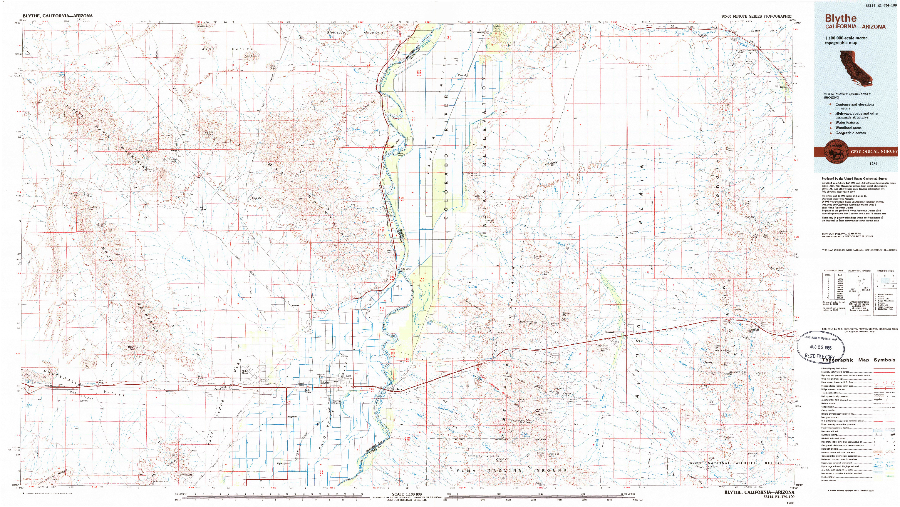 USGS 1:100000-SCALE QUADRANGLE FOR BLYTHE, CA 1986
