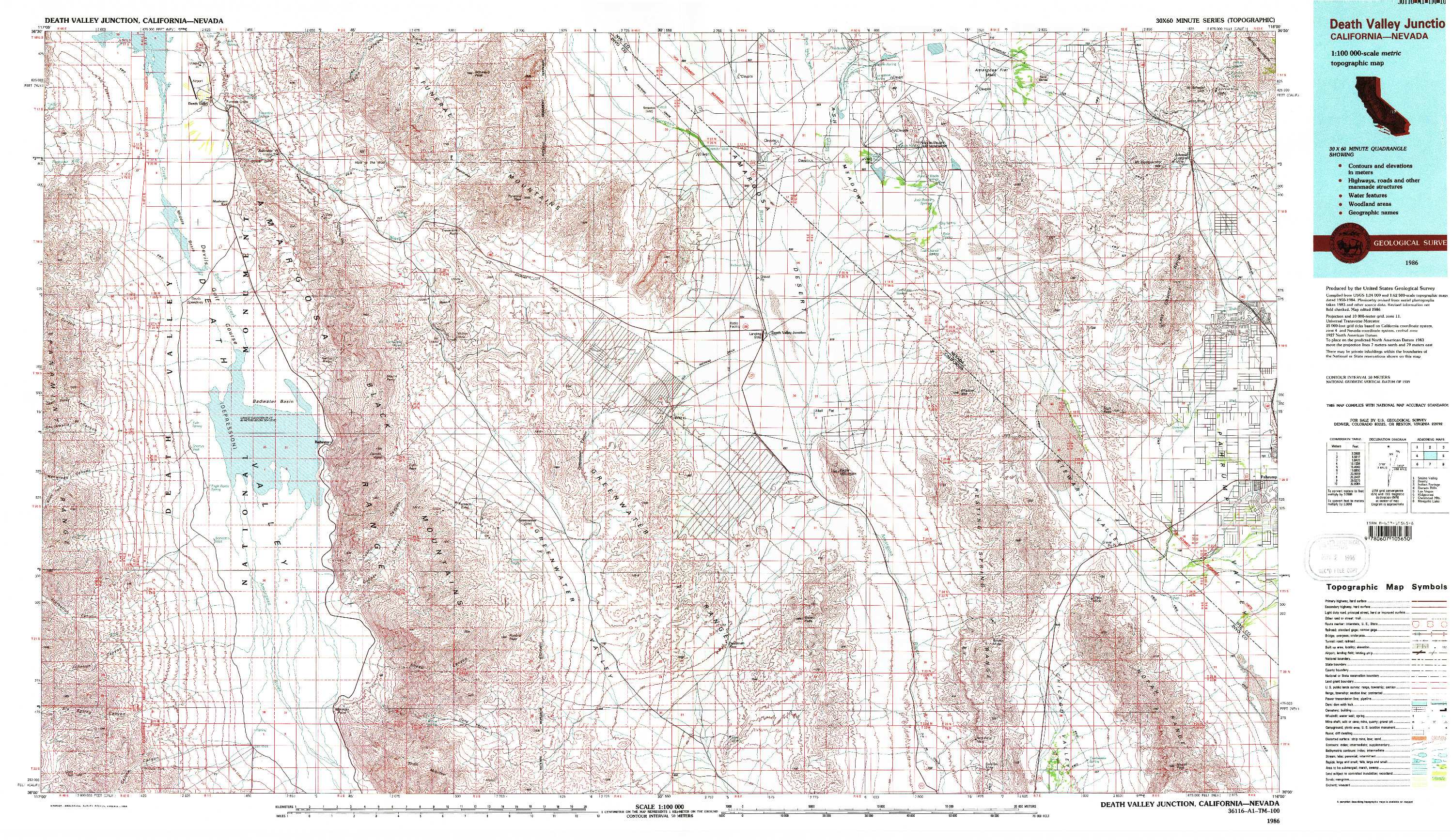 USGS 1:100000-SCALE QUADRANGLE FOR DEATH VALLEY JUNCTION, CA 1986