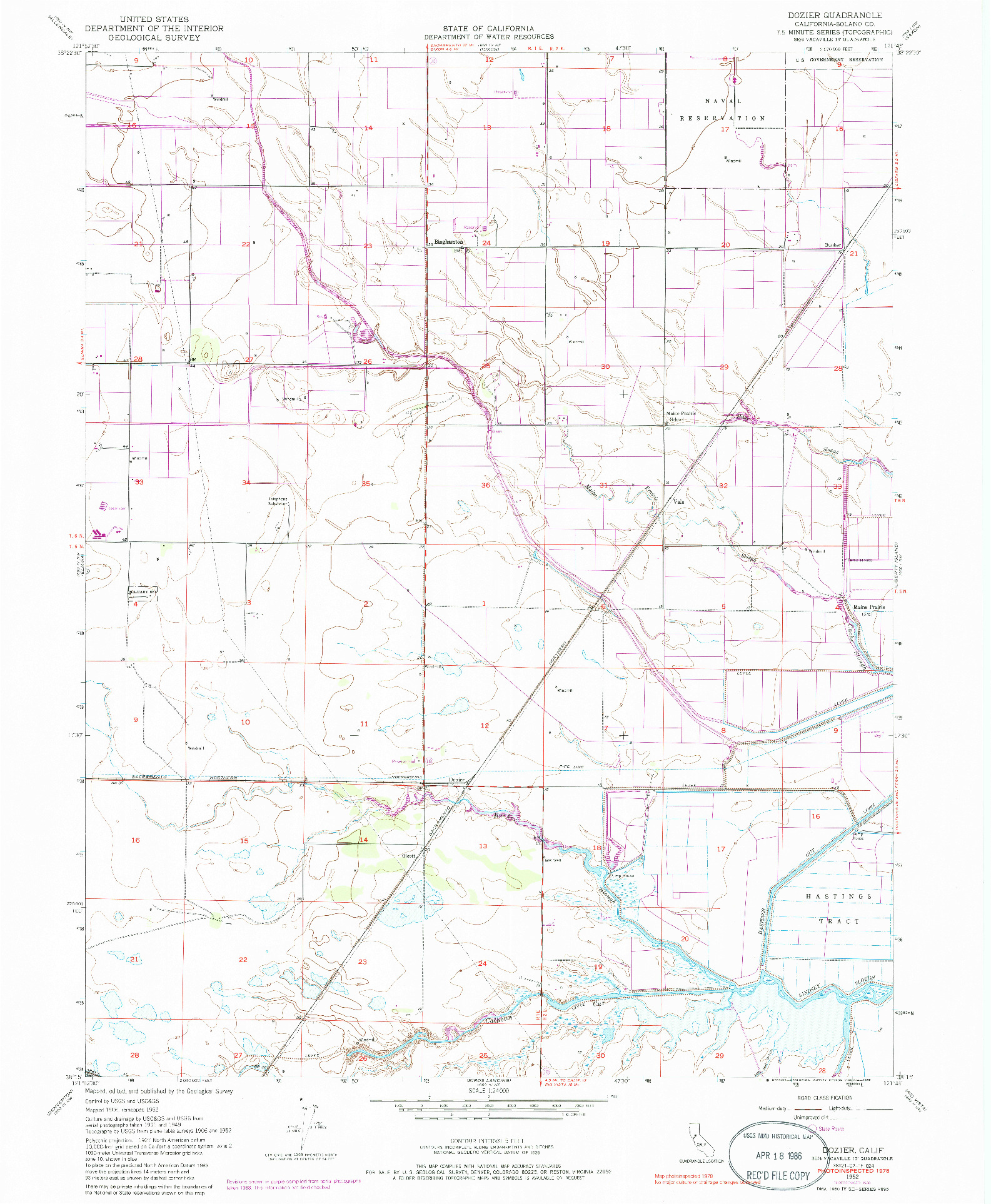 USGS 1:24000-SCALE QUADRANGLE FOR DOZIER, CA 1952