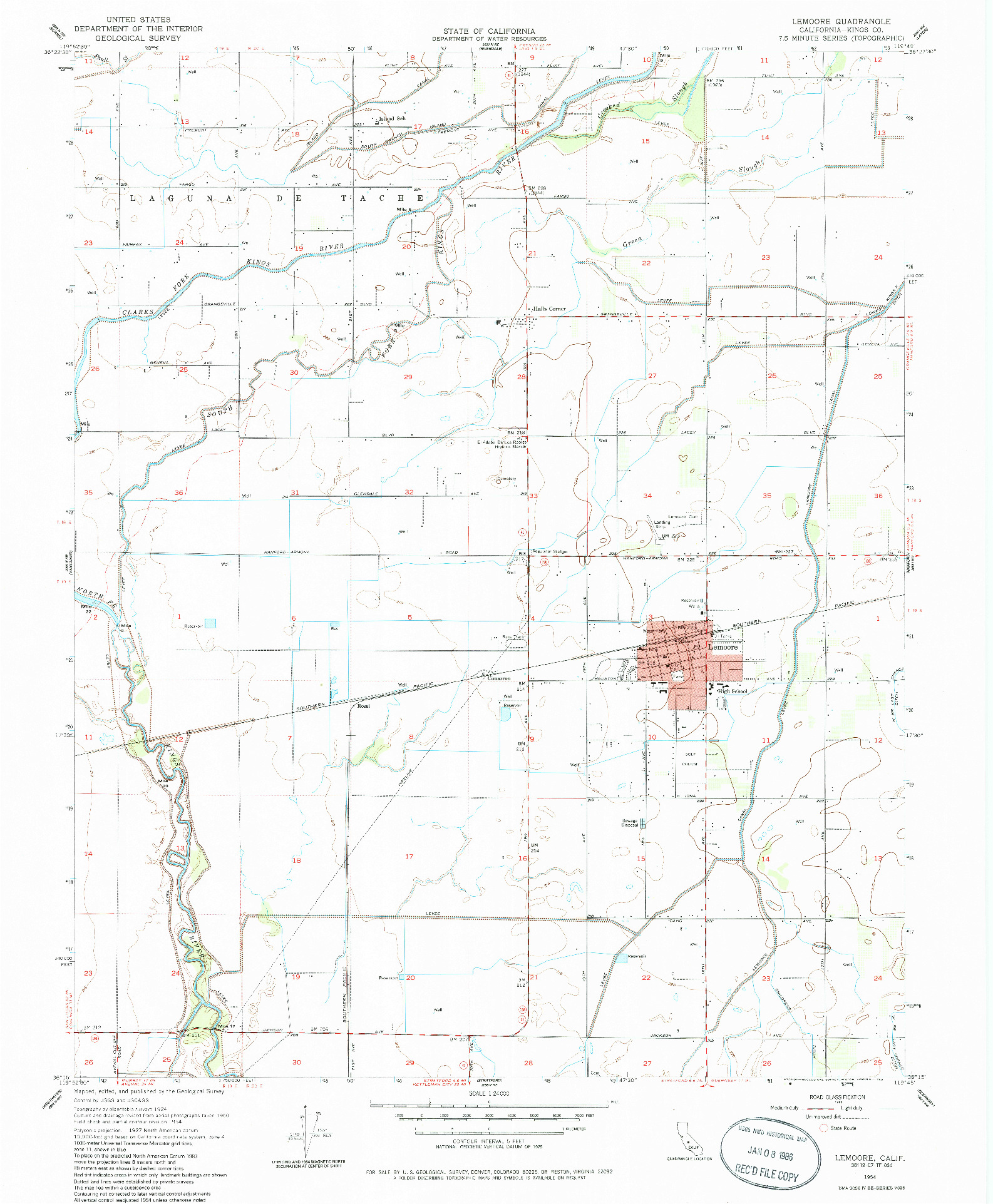 USGS 1:24000-SCALE QUADRANGLE FOR LEMOORE, CA 1954