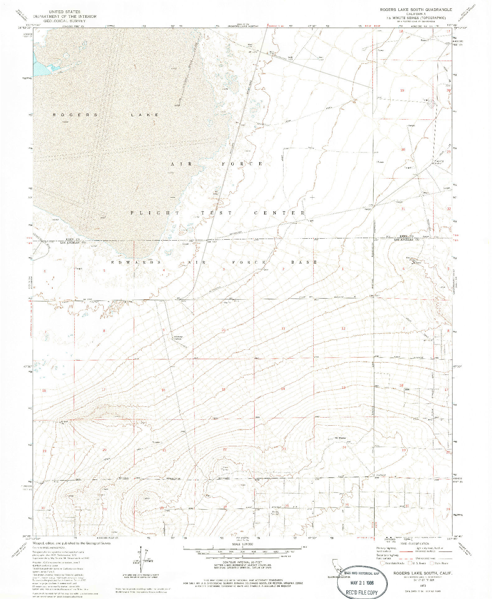 USGS 1:24000-SCALE QUADRANGLE FOR ROGERS LAKE SOUTH, CA 1973