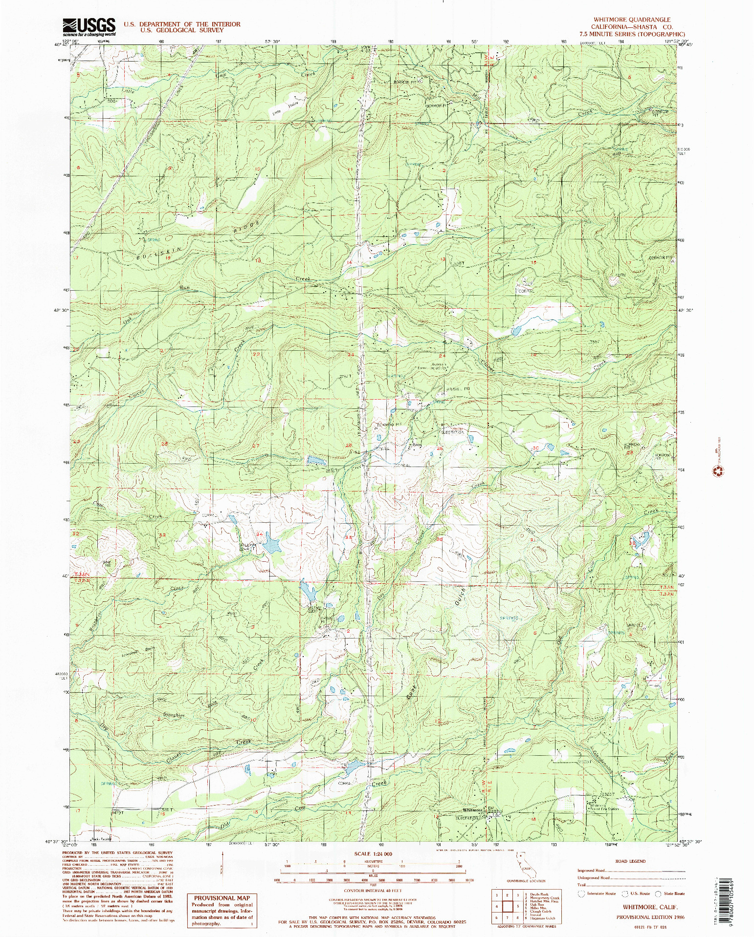 USGS 1:24000-SCALE QUADRANGLE FOR WHITMORE, CA 1986