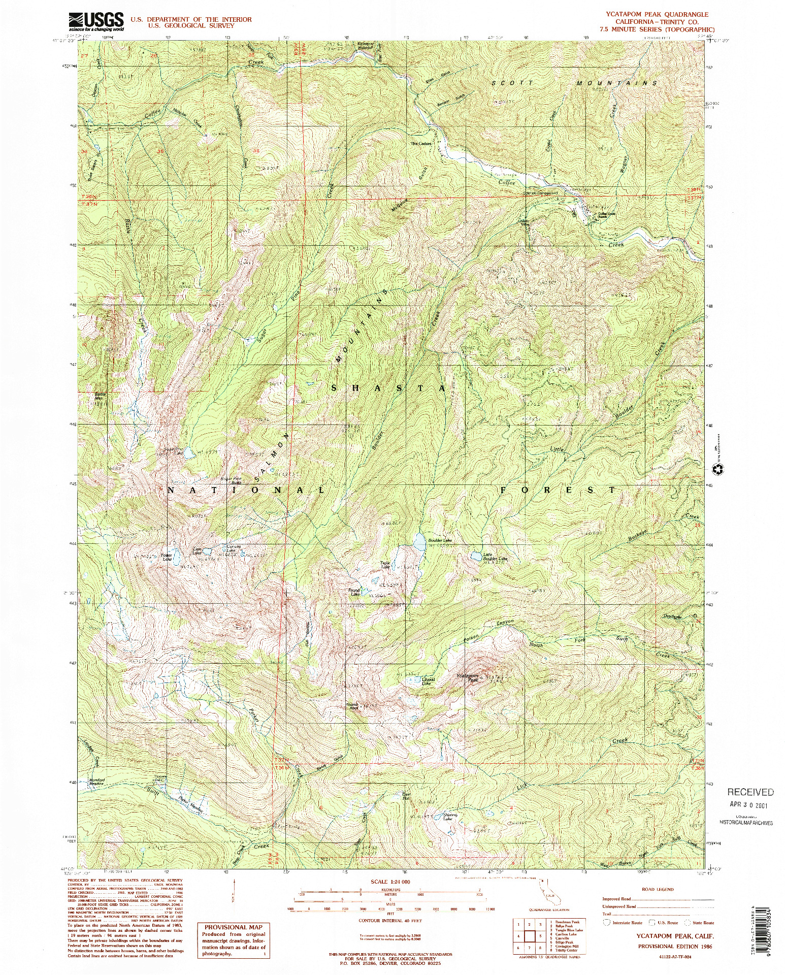 USGS 1:24000-SCALE QUADRANGLE FOR YCATAPOM PEAK, CA 1986