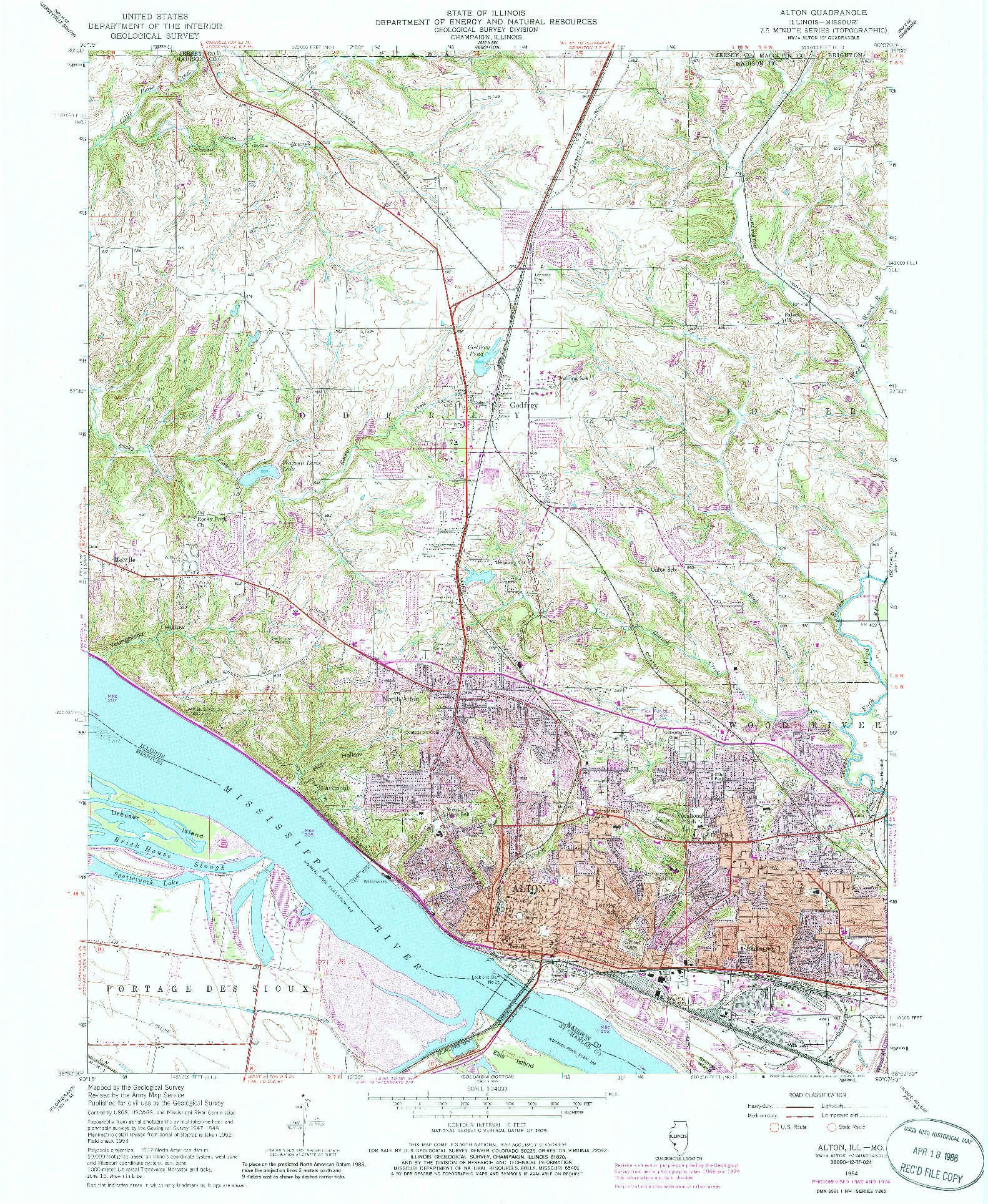 USGS 1:24000-SCALE QUADRANGLE FOR ALTON, IL 1954