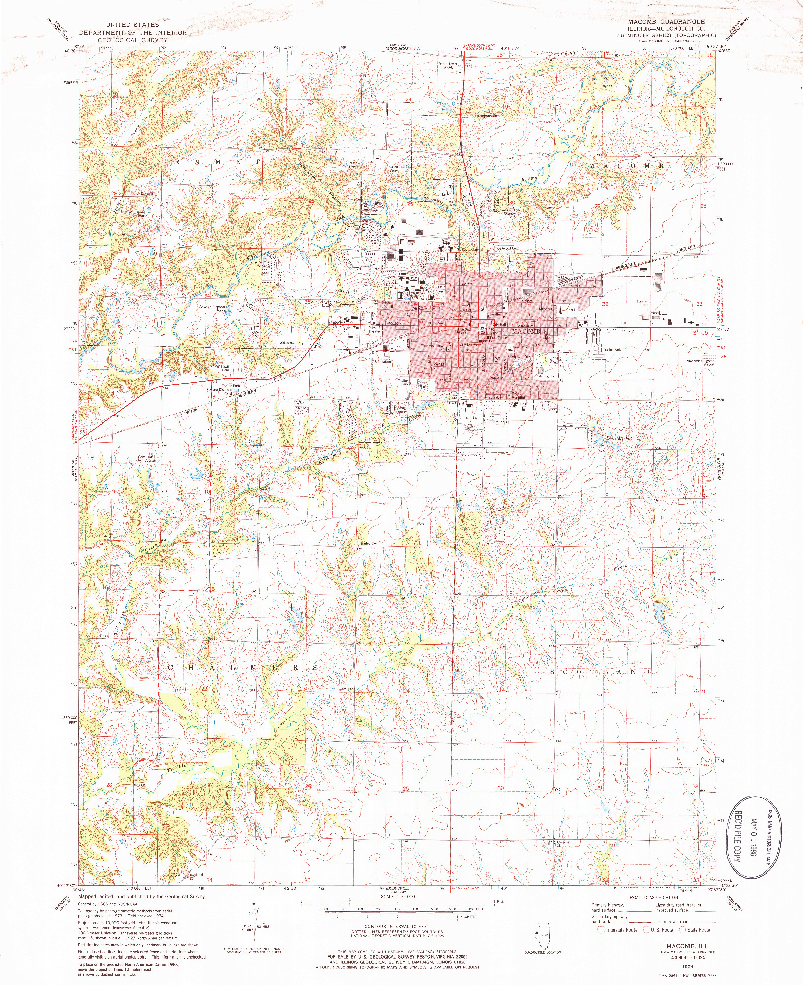 USGS 1:24000-SCALE QUADRANGLE FOR MACOMB, IL 1974