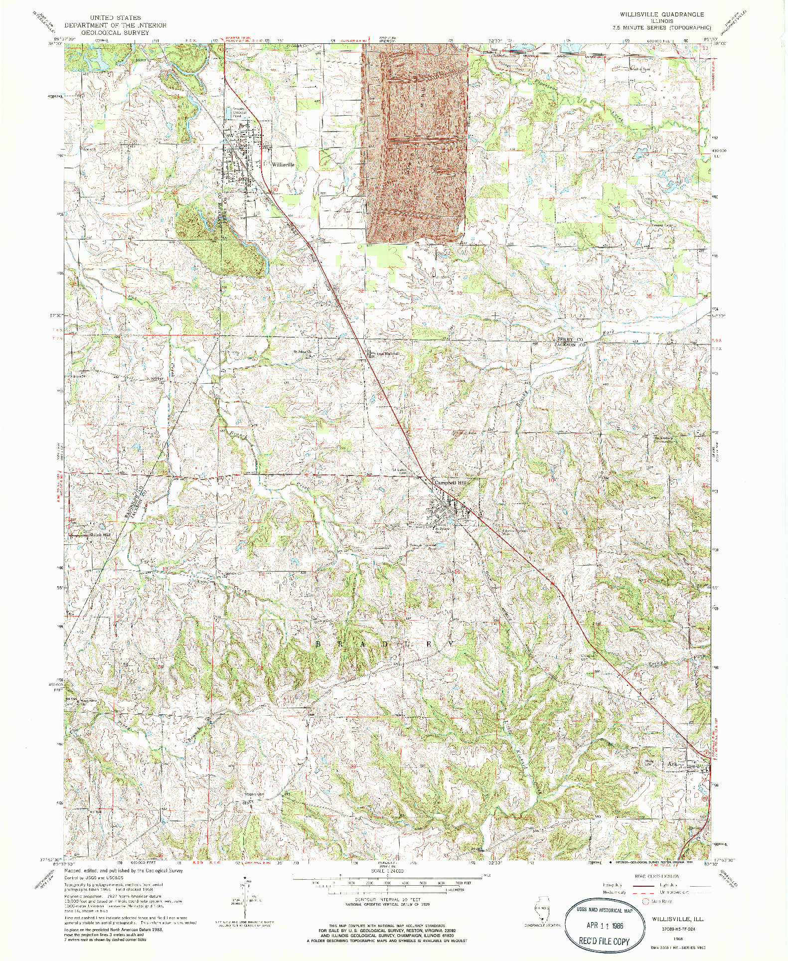 USGS 1:24000-SCALE QUADRANGLE FOR WILLISVILLE, IL 1968