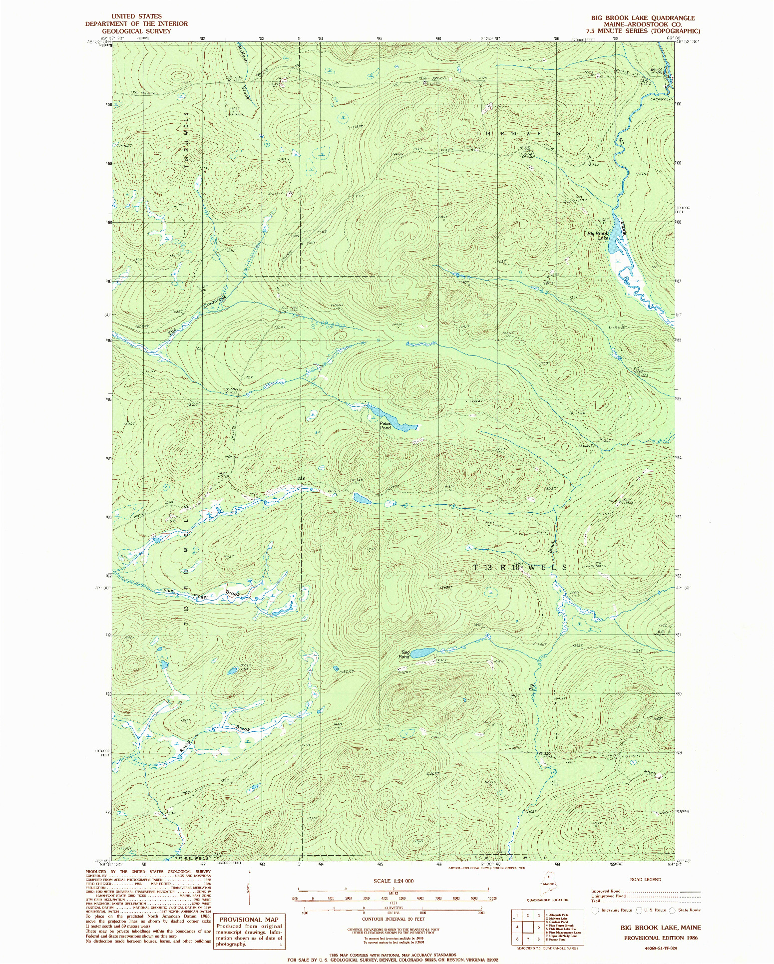 USGS 1:24000-SCALE QUADRANGLE FOR BIG BROOK LAKE, ME 1986