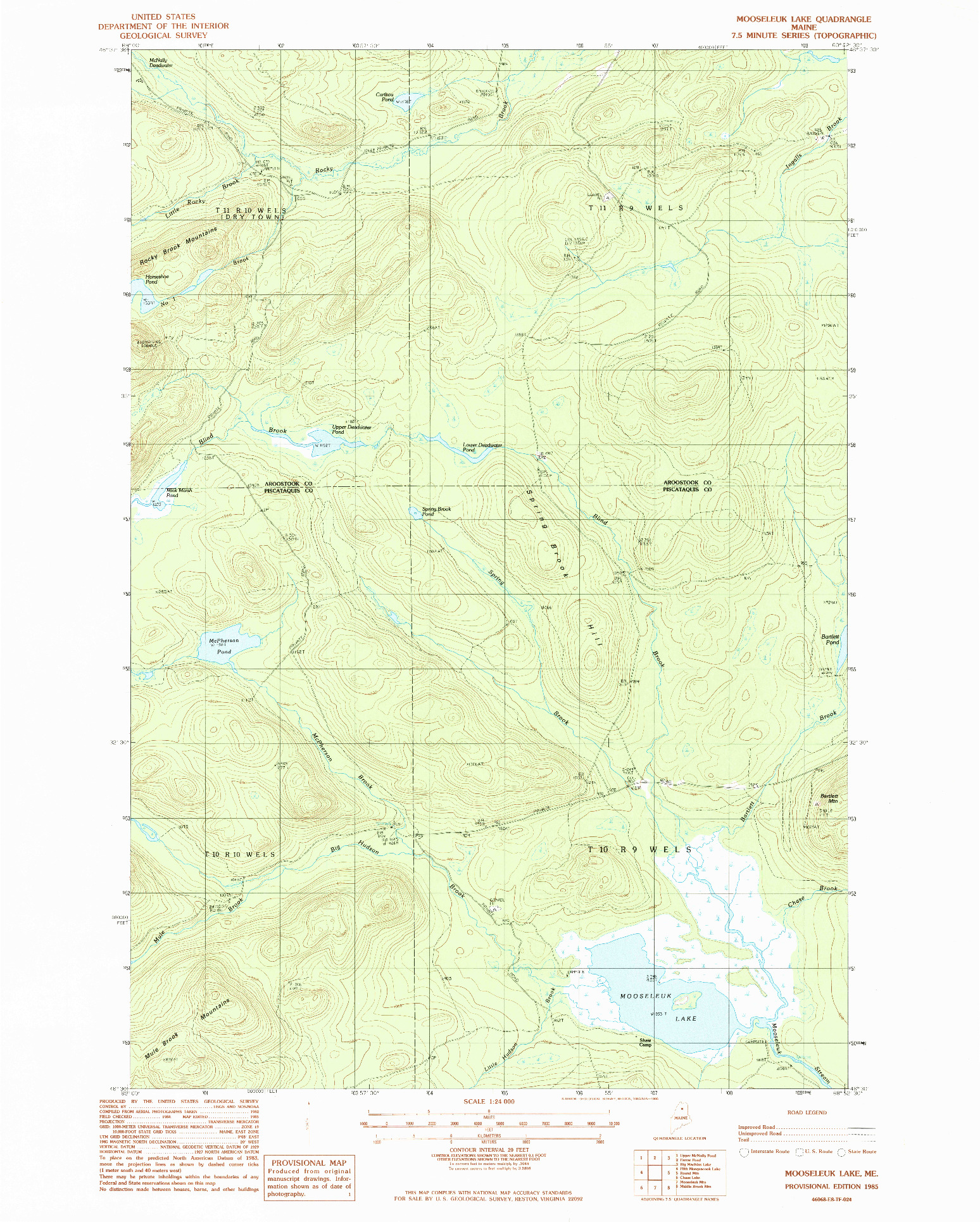 USGS 1:24000-SCALE QUADRANGLE FOR MOOSELEUK LAKE, ME 1985