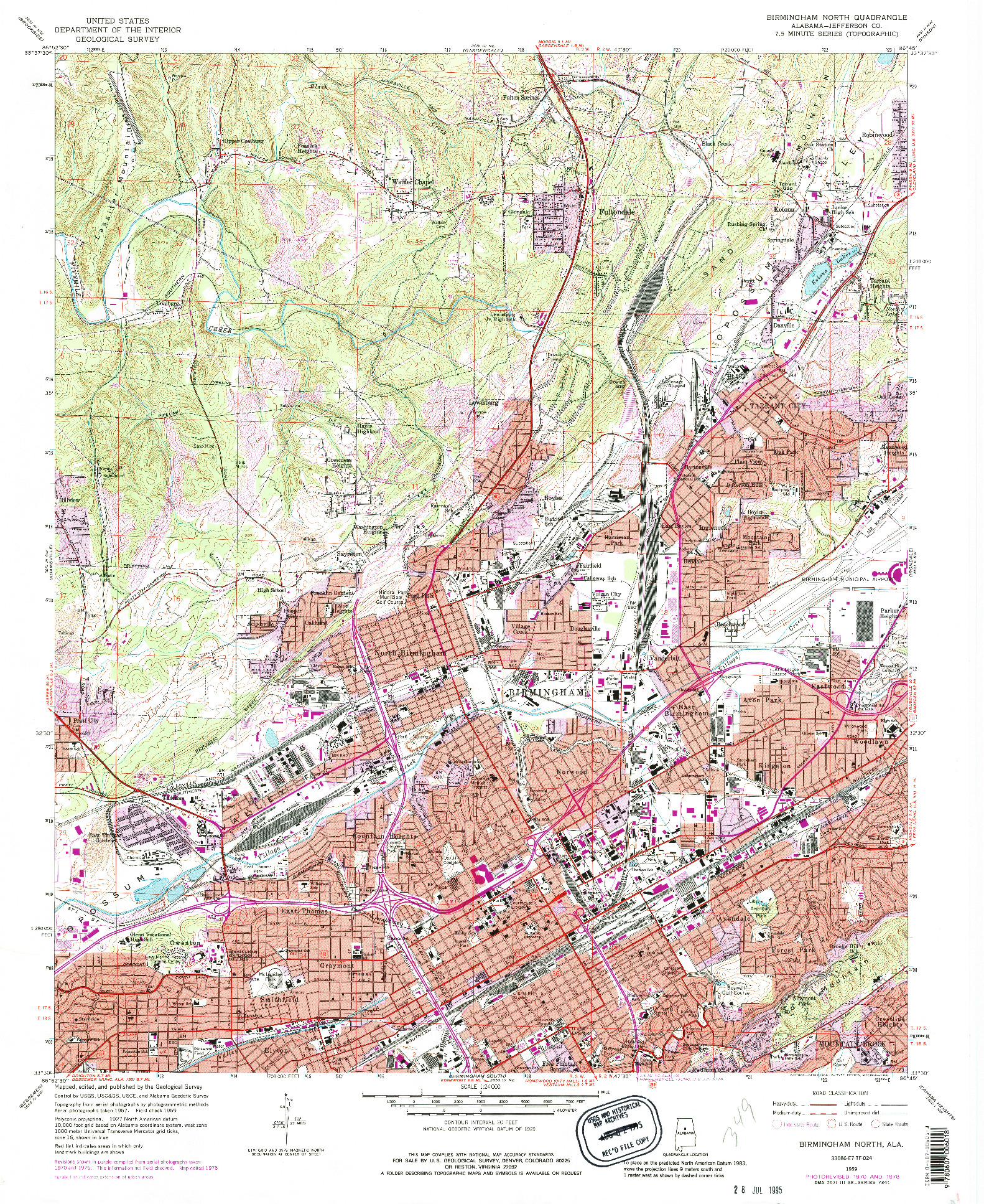 USGS 1:24000-SCALE QUADRANGLE FOR BIRMINGHAM NORTH, AL 1959