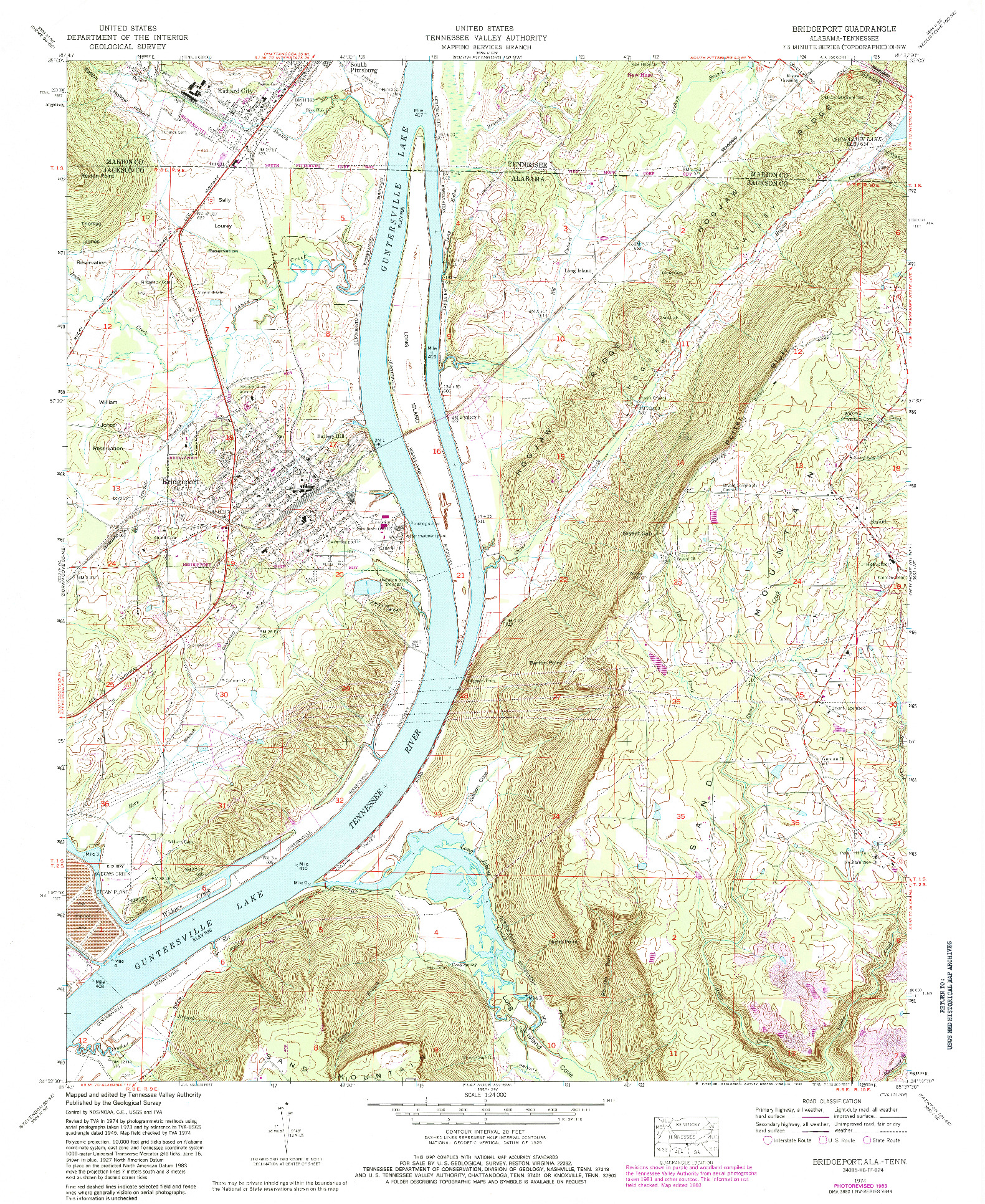 USGS 1:24000-SCALE QUADRANGLE FOR BRIDGEPORT, AL 1974