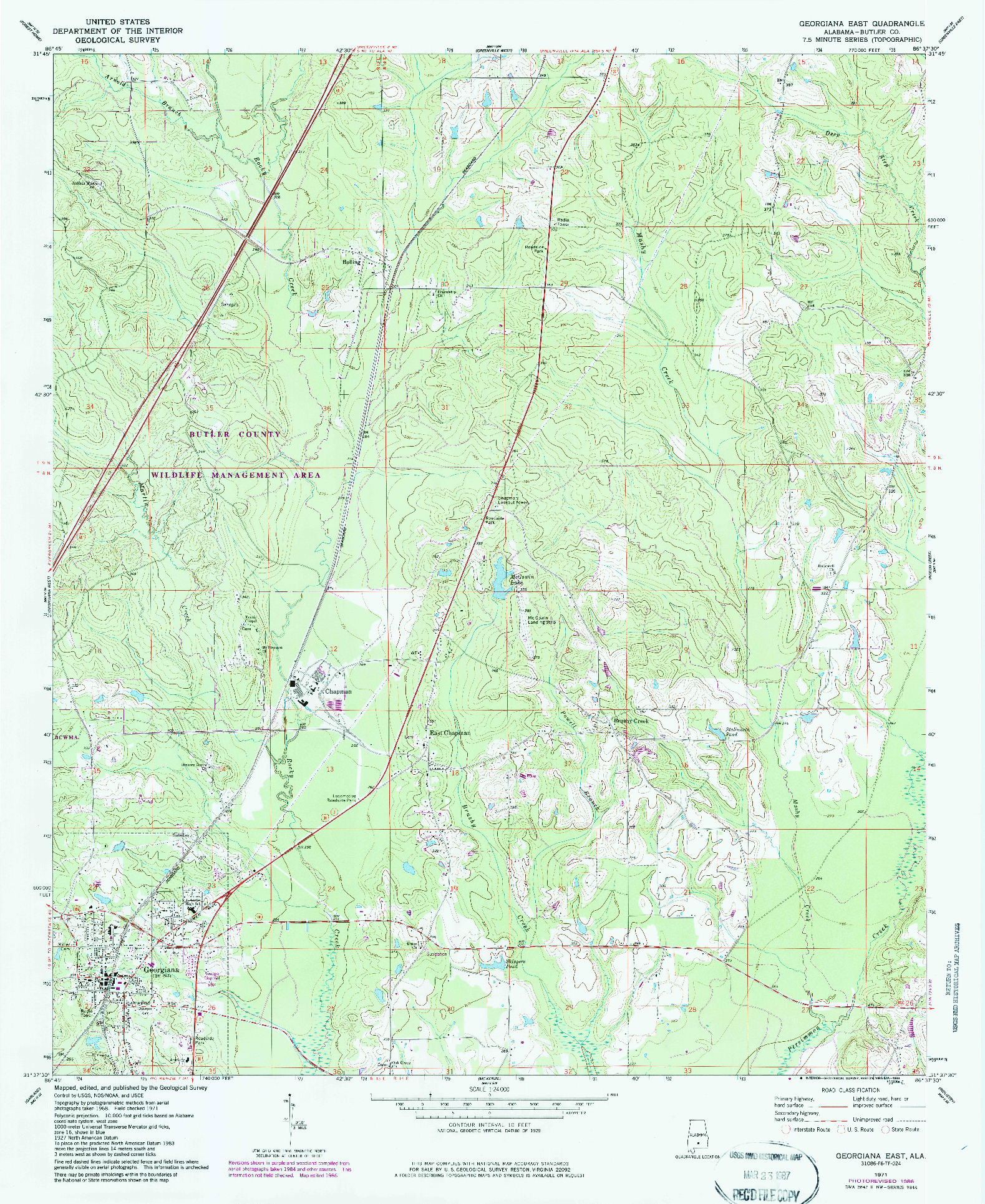 USGS 1:24000-SCALE QUADRANGLE FOR GEORGIANA EAST, AL 1971