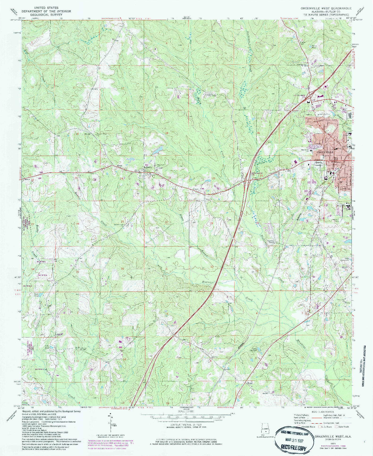 USGS 1:24000-SCALE QUADRANGLE FOR GREENVILLE WEST, AL 1971