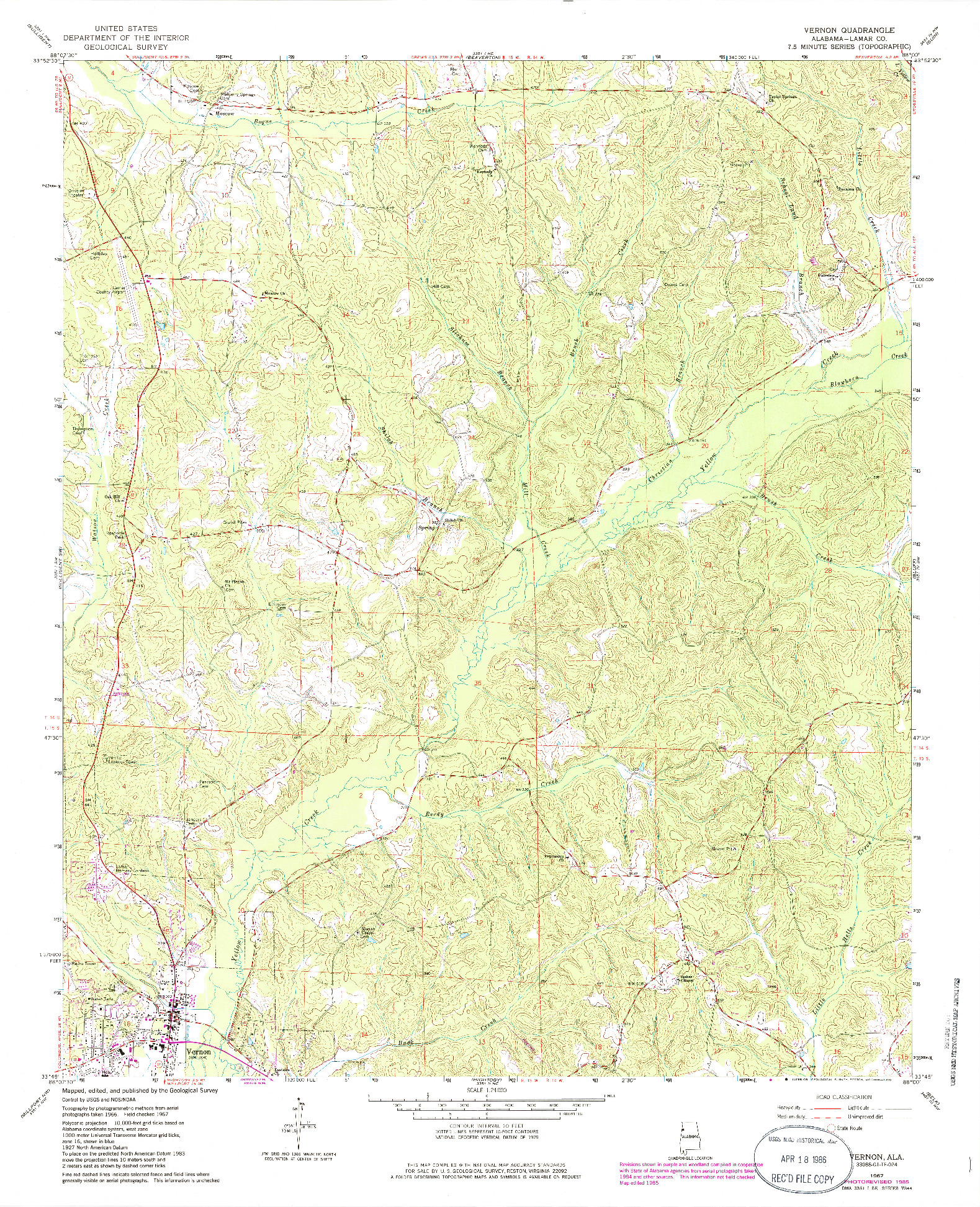 USGS 1:24000-SCALE QUADRANGLE FOR VERNON, AL 1967