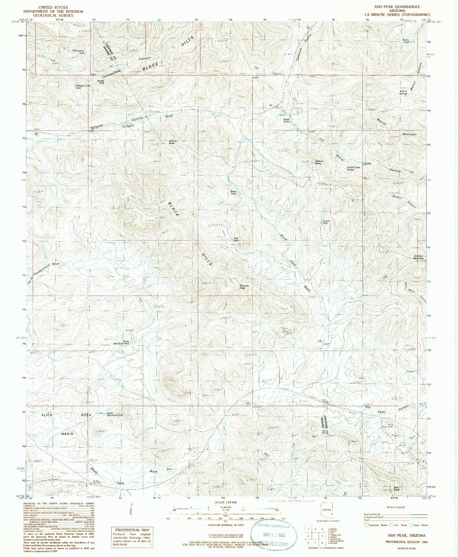 USGS 1:24000-SCALE QUADRANGLE FOR ASH PEAK, AZ 1986