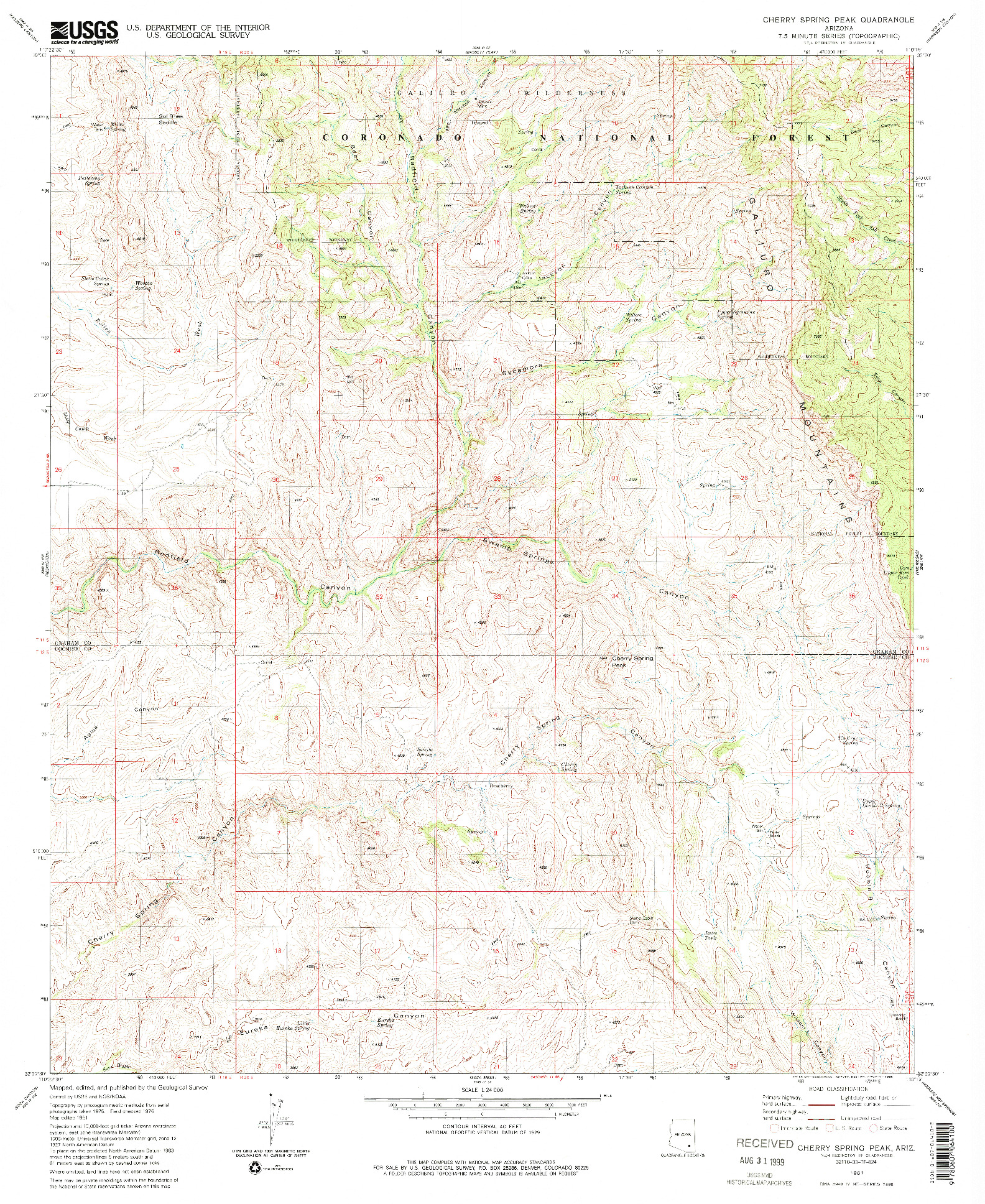 USGS 1:24000-SCALE QUADRANGLE FOR CHERRY SPRING PEAK, AZ 1981