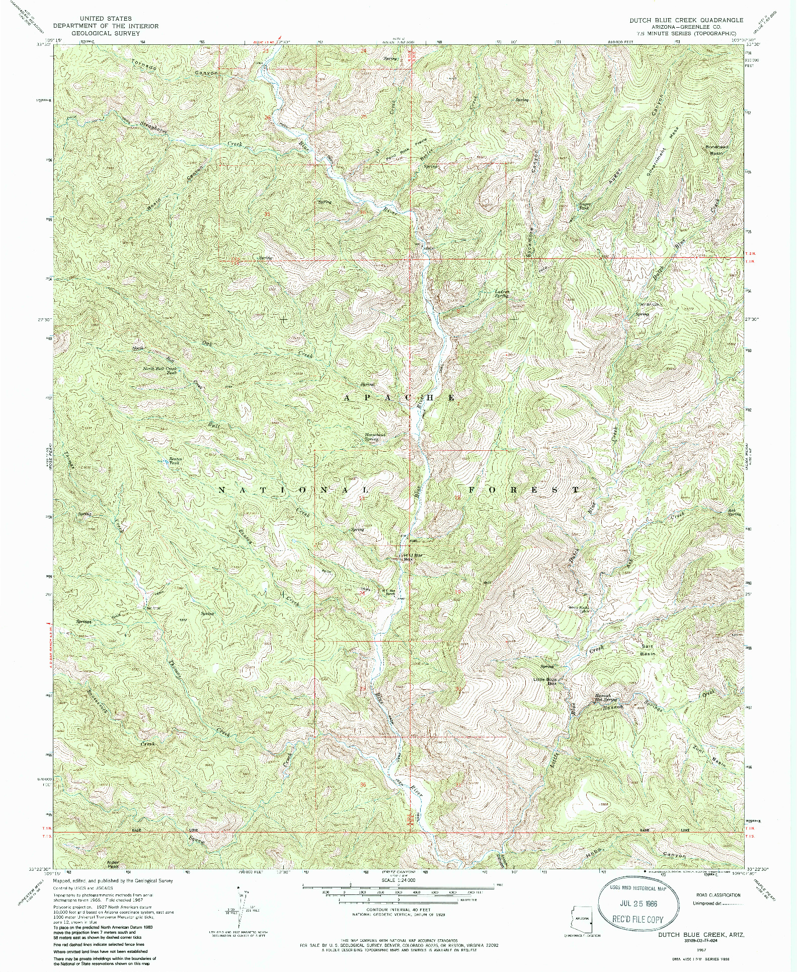 USGS 1:24000-SCALE QUADRANGLE FOR DUTCH BLUE CREEK, AZ 1967