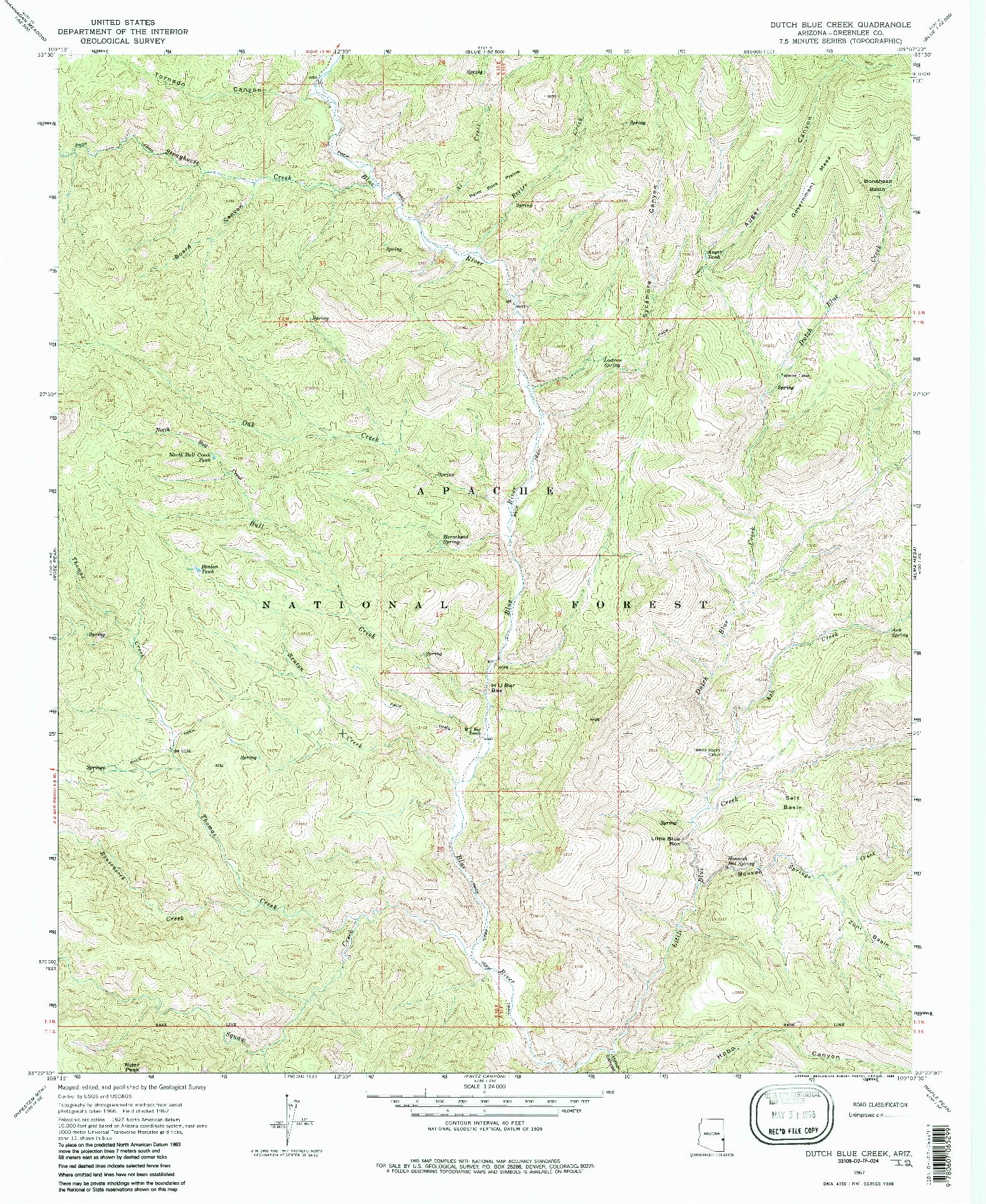 USGS 1:24000-SCALE QUADRANGLE FOR DUTCH BLUE CREEK, AZ 1967