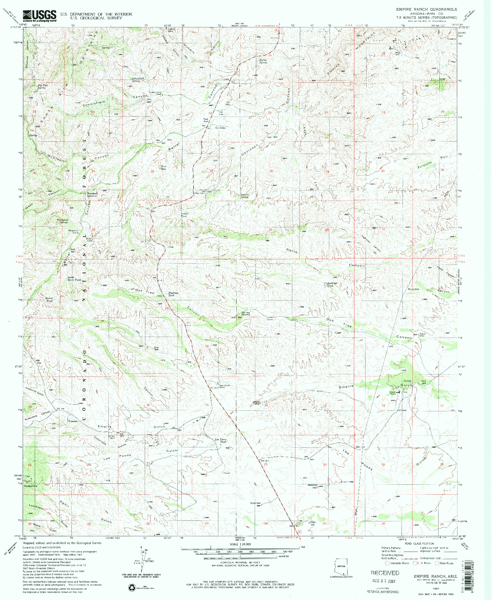USGS 1:24000-SCALE QUADRANGLE FOR EMPIRE RANCH, AZ 1981