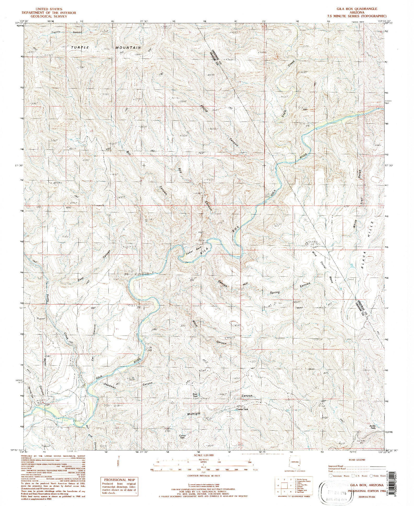 USGS 1:24000-SCALE QUADRANGLE FOR GILA BOX, AZ 1985