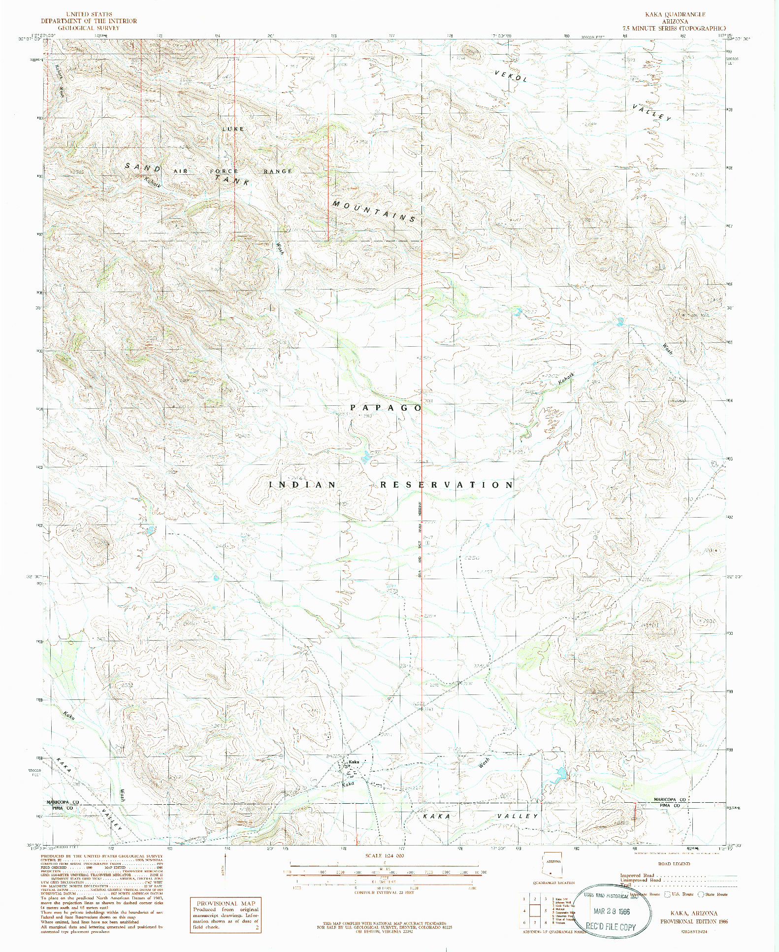 USGS 1:24000-SCALE QUADRANGLE FOR KAKA, AZ 1986