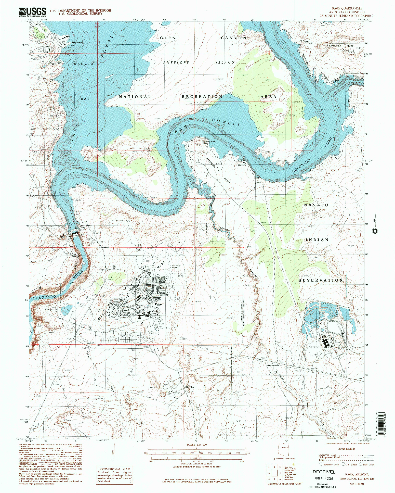 USGS 1:24000-SCALE QUADRANGLE FOR PAGE, AZ 1985