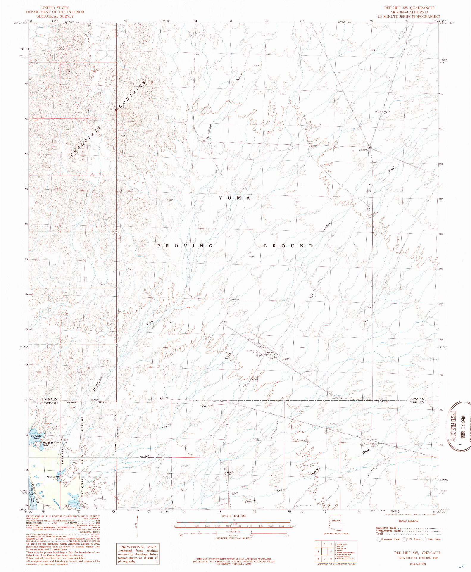 USGS 1:24000-SCALE QUADRANGLE FOR RED HILL SW, AZ 1986