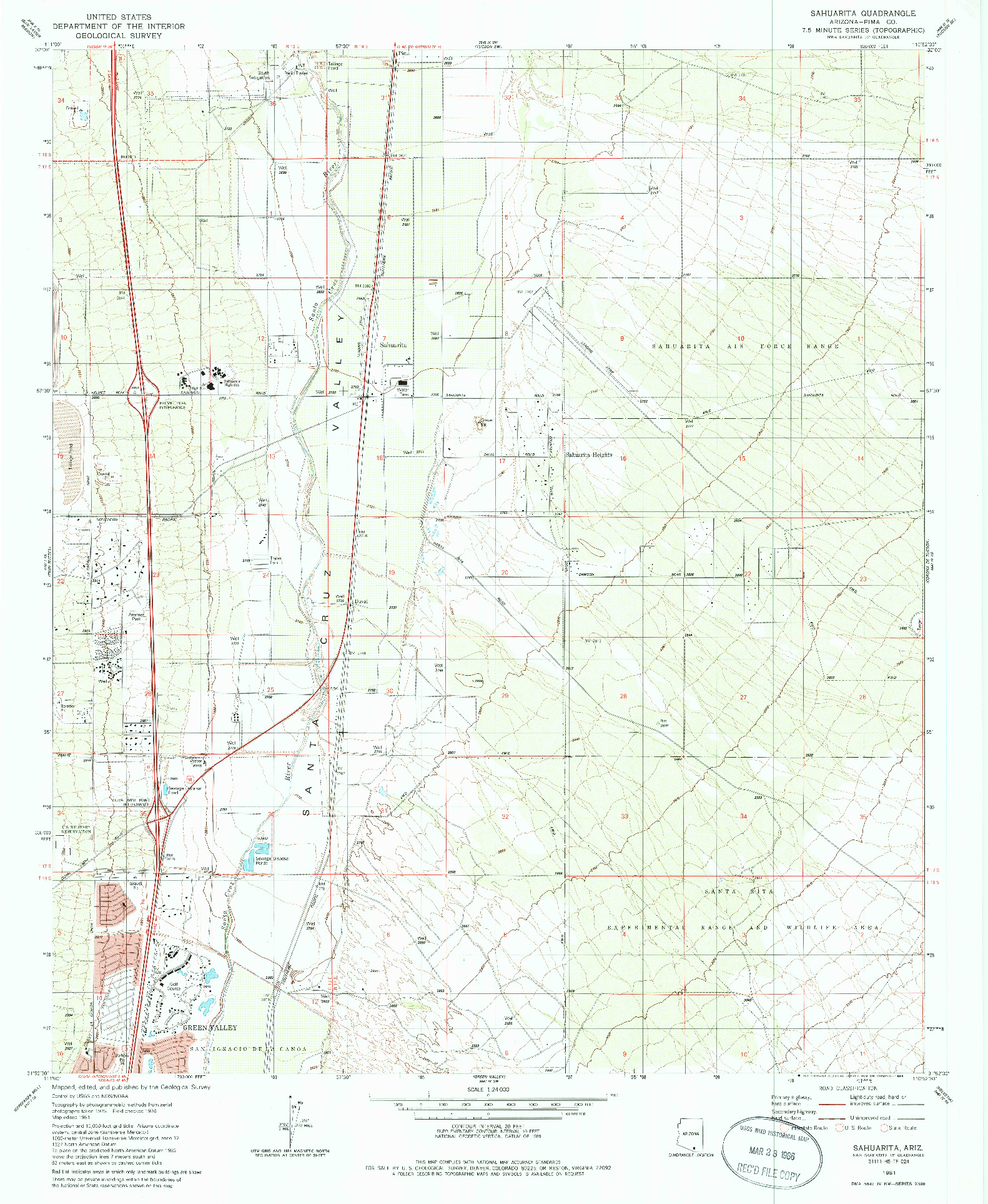 USGS 1:24000-SCALE QUADRANGLE FOR SAHUARITA, AZ 1981