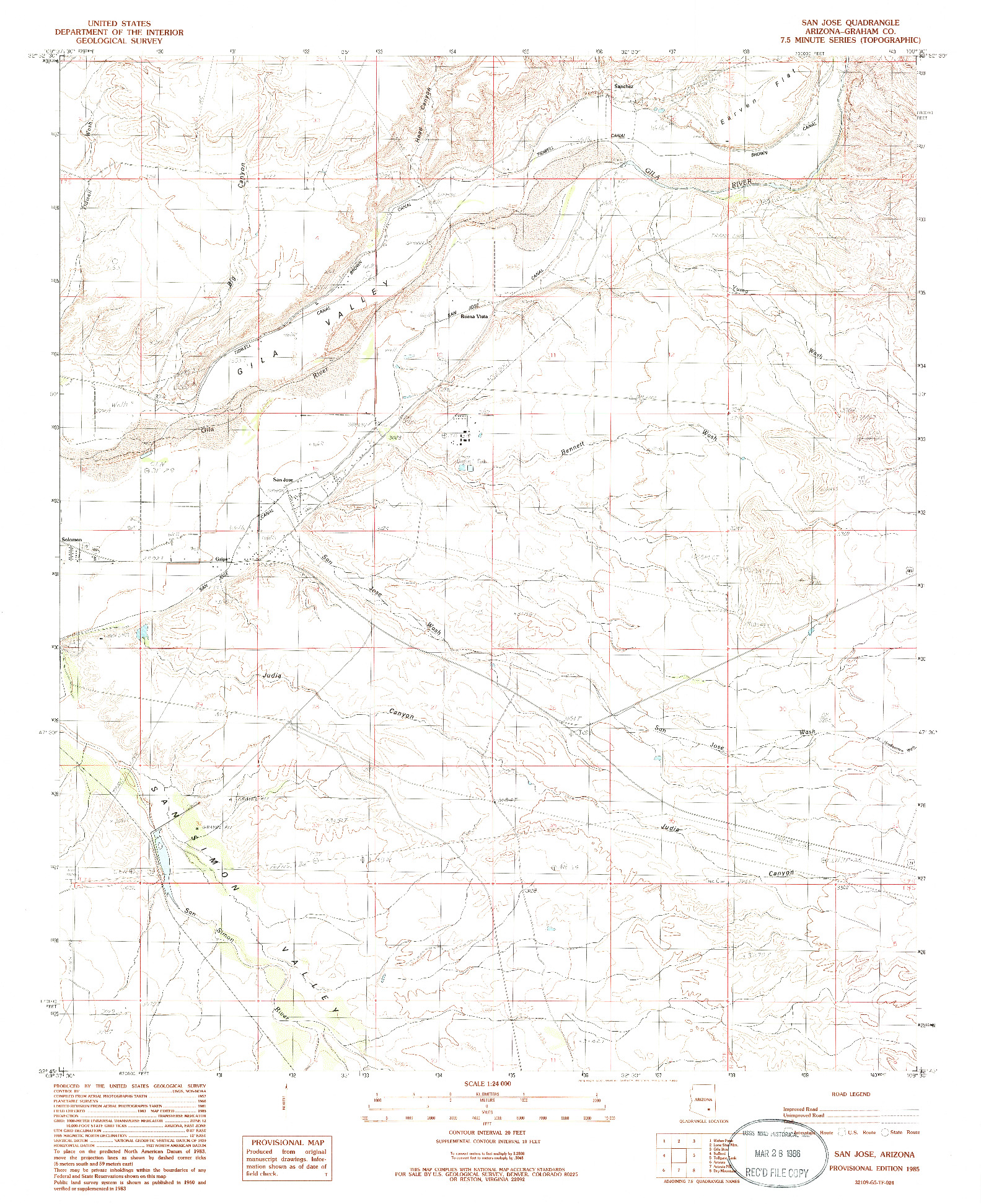 USGS 1:24000-SCALE QUADRANGLE FOR SAN JOSE, AZ 1985