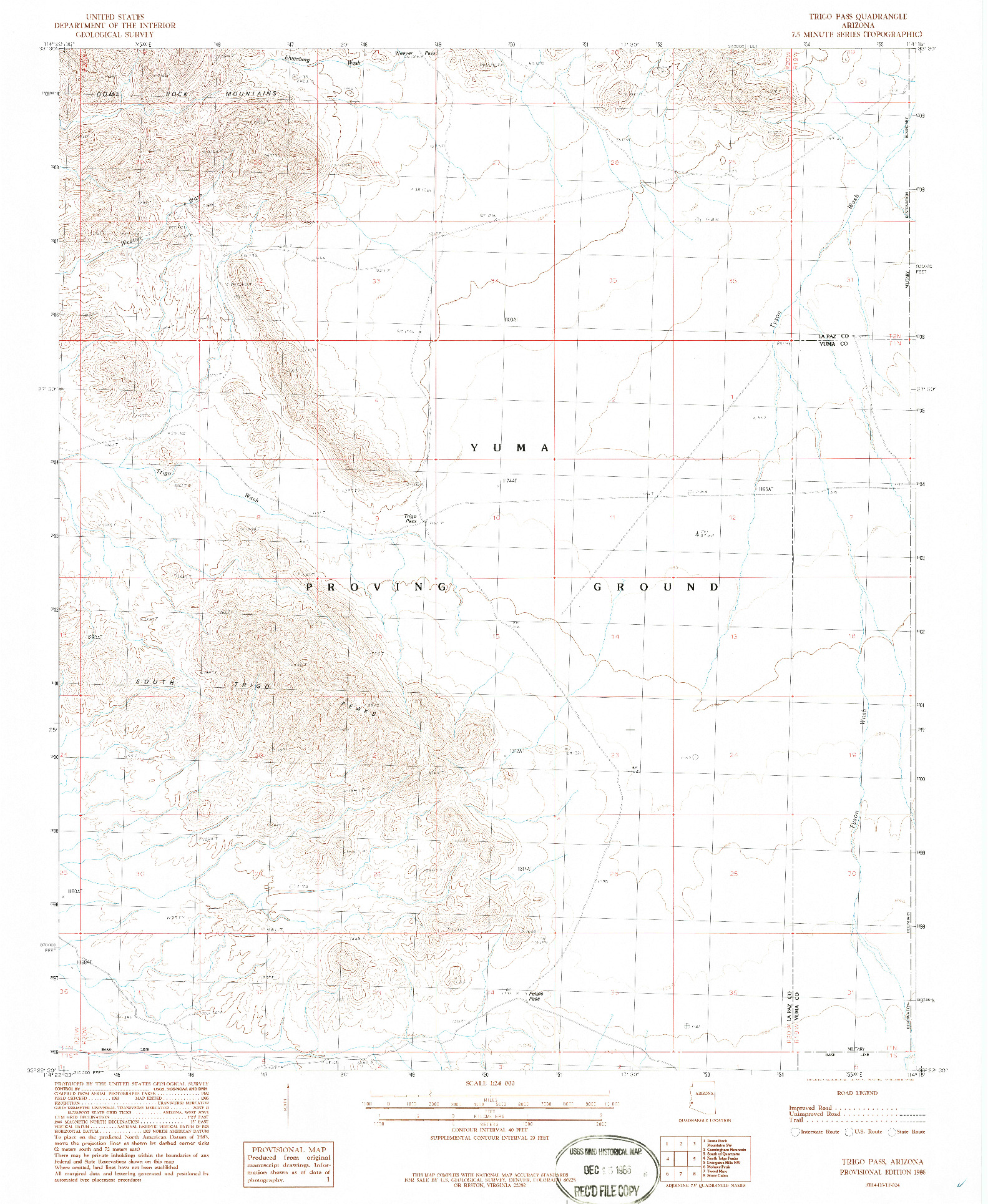 USGS 1:24000-SCALE QUADRANGLE FOR TRIGO PASS, AZ 1986