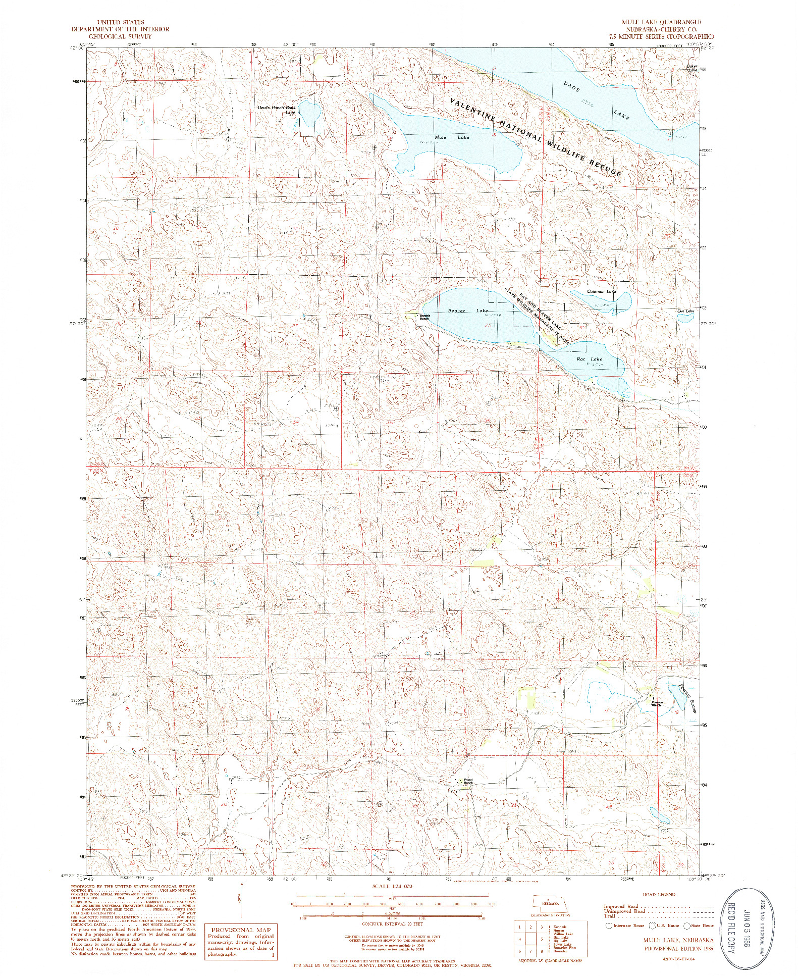 USGS 1:24000-SCALE QUADRANGLE FOR MULE LAKE, NE 1985