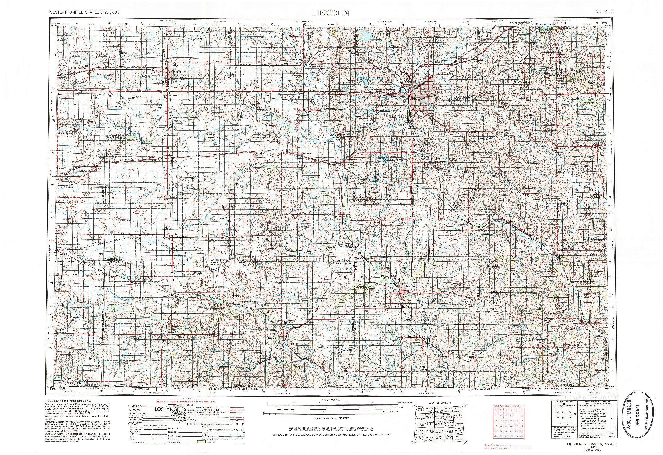 USGS 1:250000-SCALE QUADRANGLE FOR LINCOLN, NE 1955