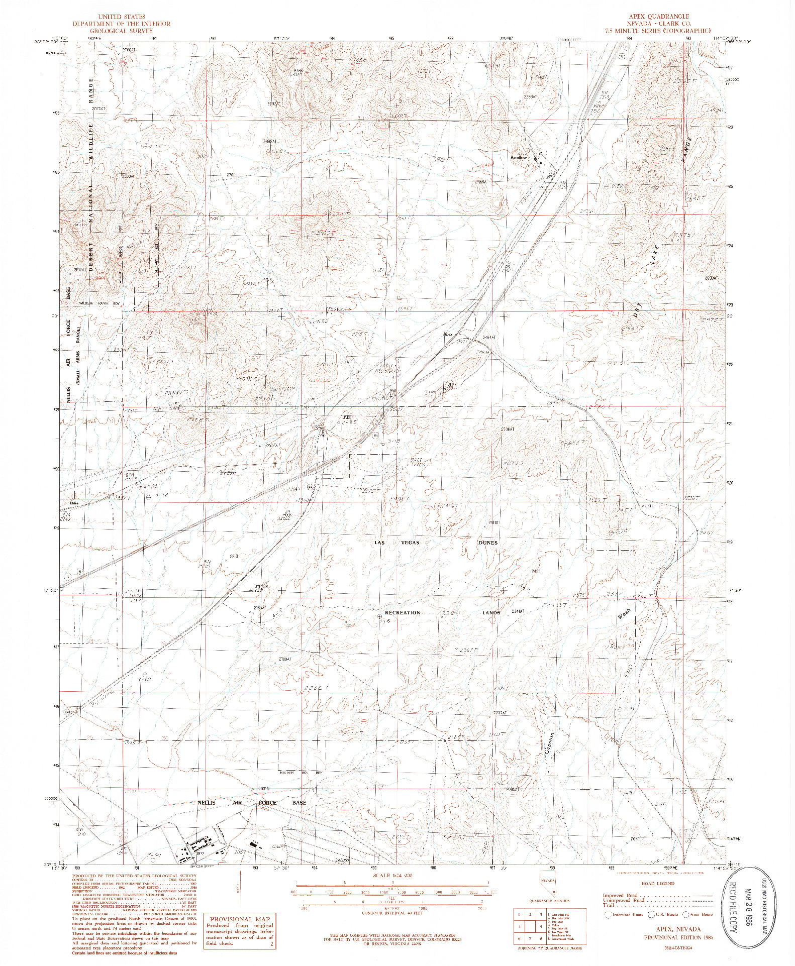 USGS 1:24000-SCALE QUADRANGLE FOR APEX, NV 1986