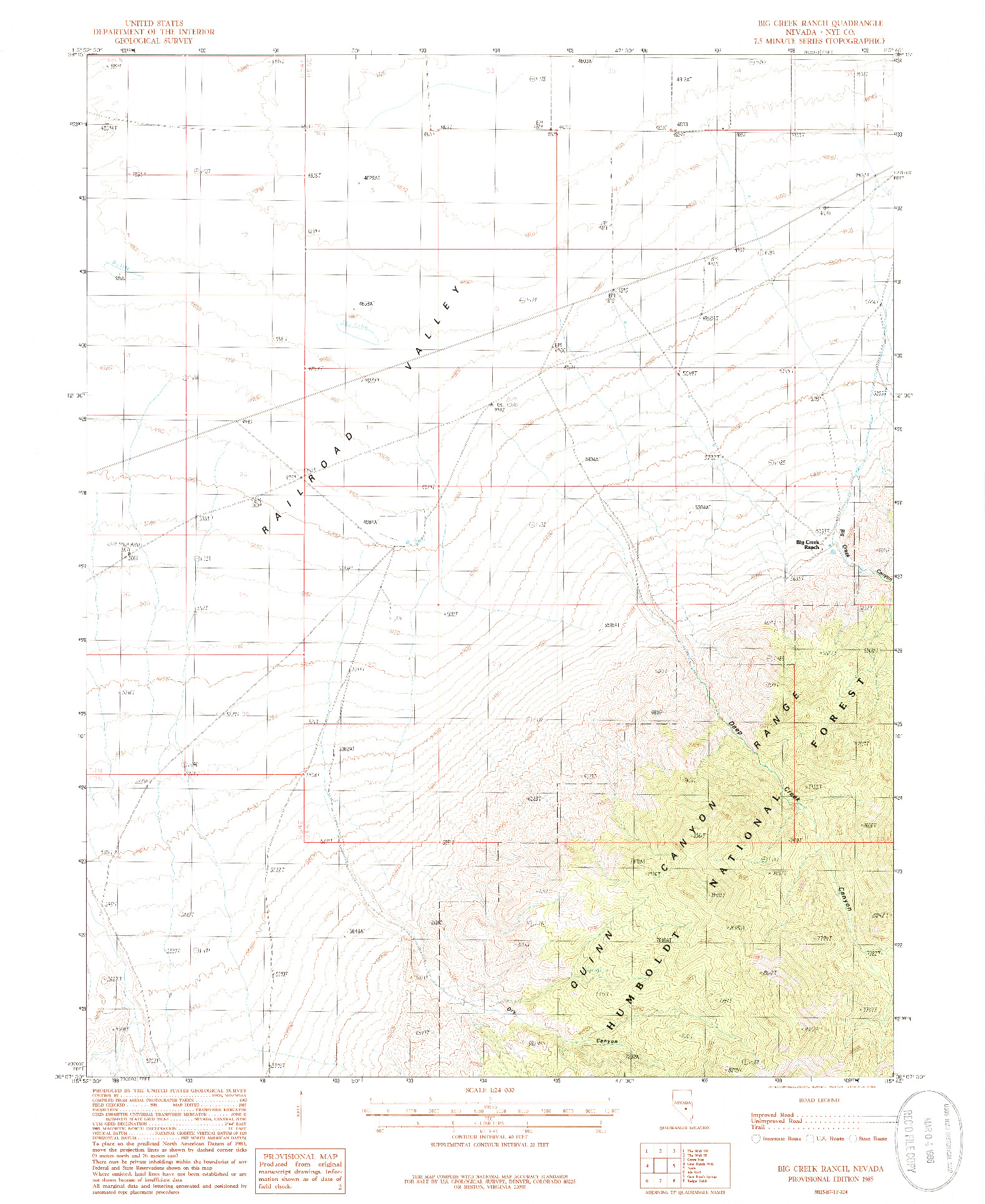 USGS 1:24000-SCALE QUADRANGLE FOR BIG CREEK RANCH, NV 1985